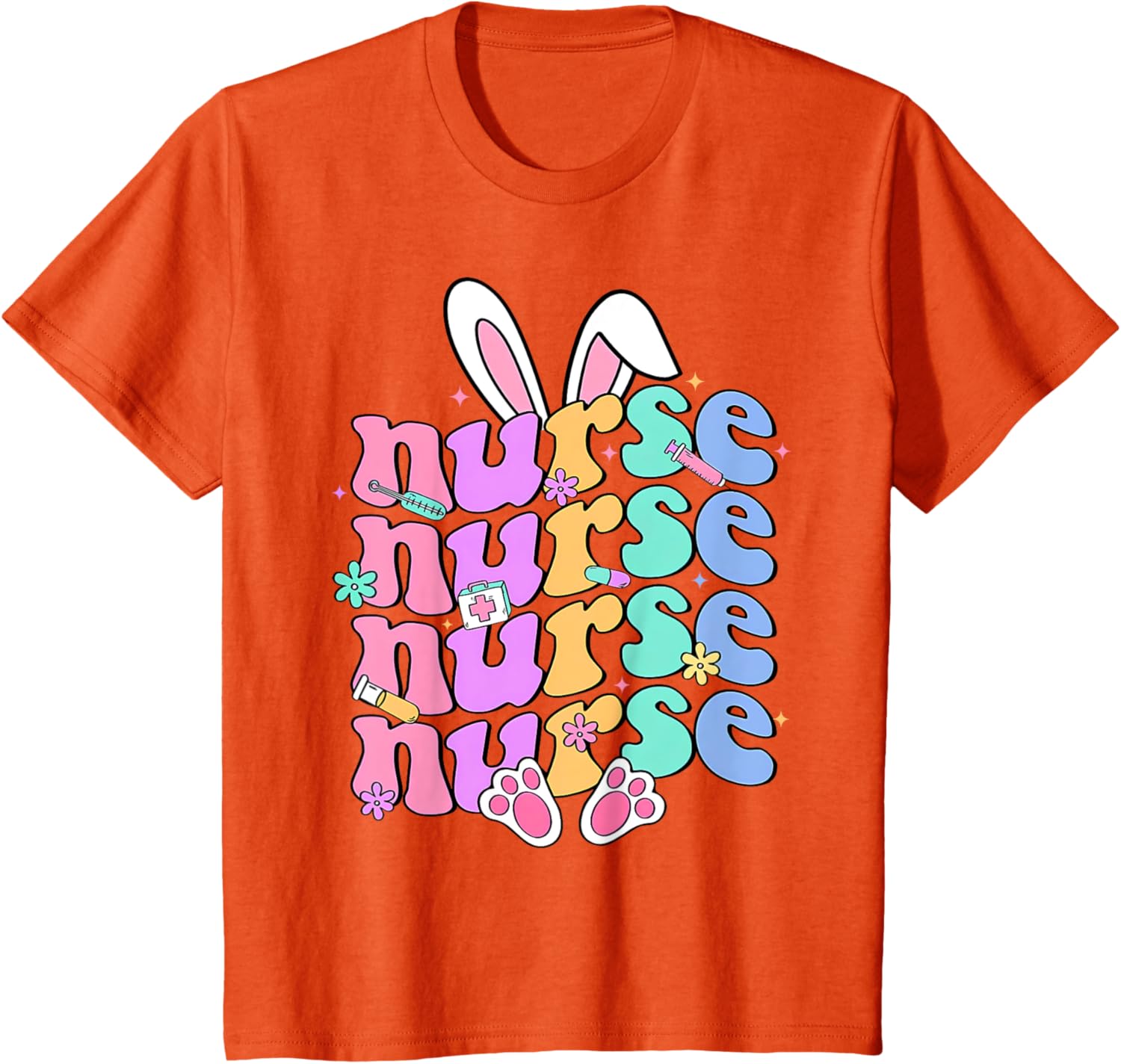 Happy Easter Bunny Ears Nurse Nursing Easter Day Girl Women T-Shirt