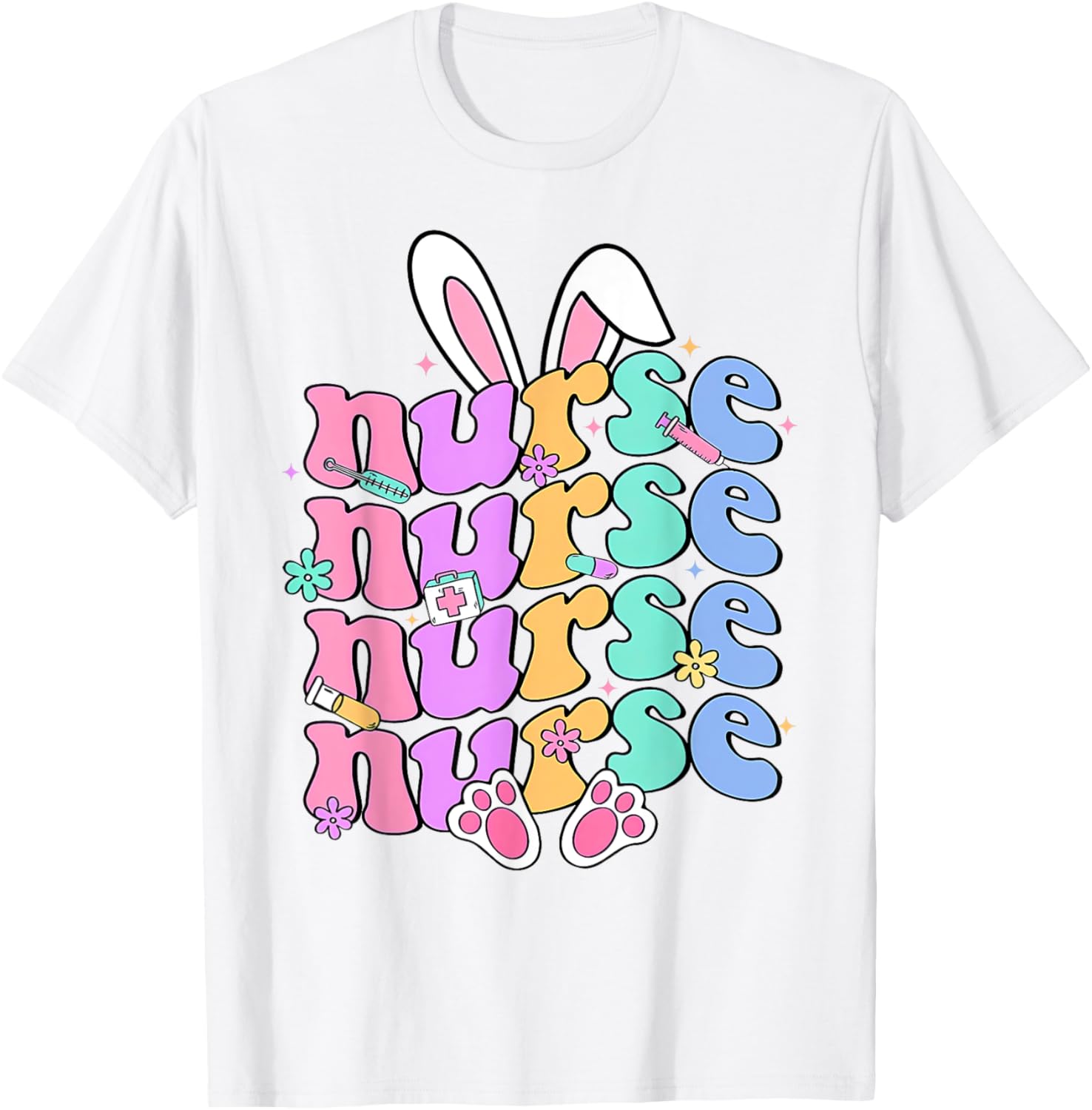 Happy Easter Bunny Ears Nurse Nursing Easter Day Girl Women T-Shirt