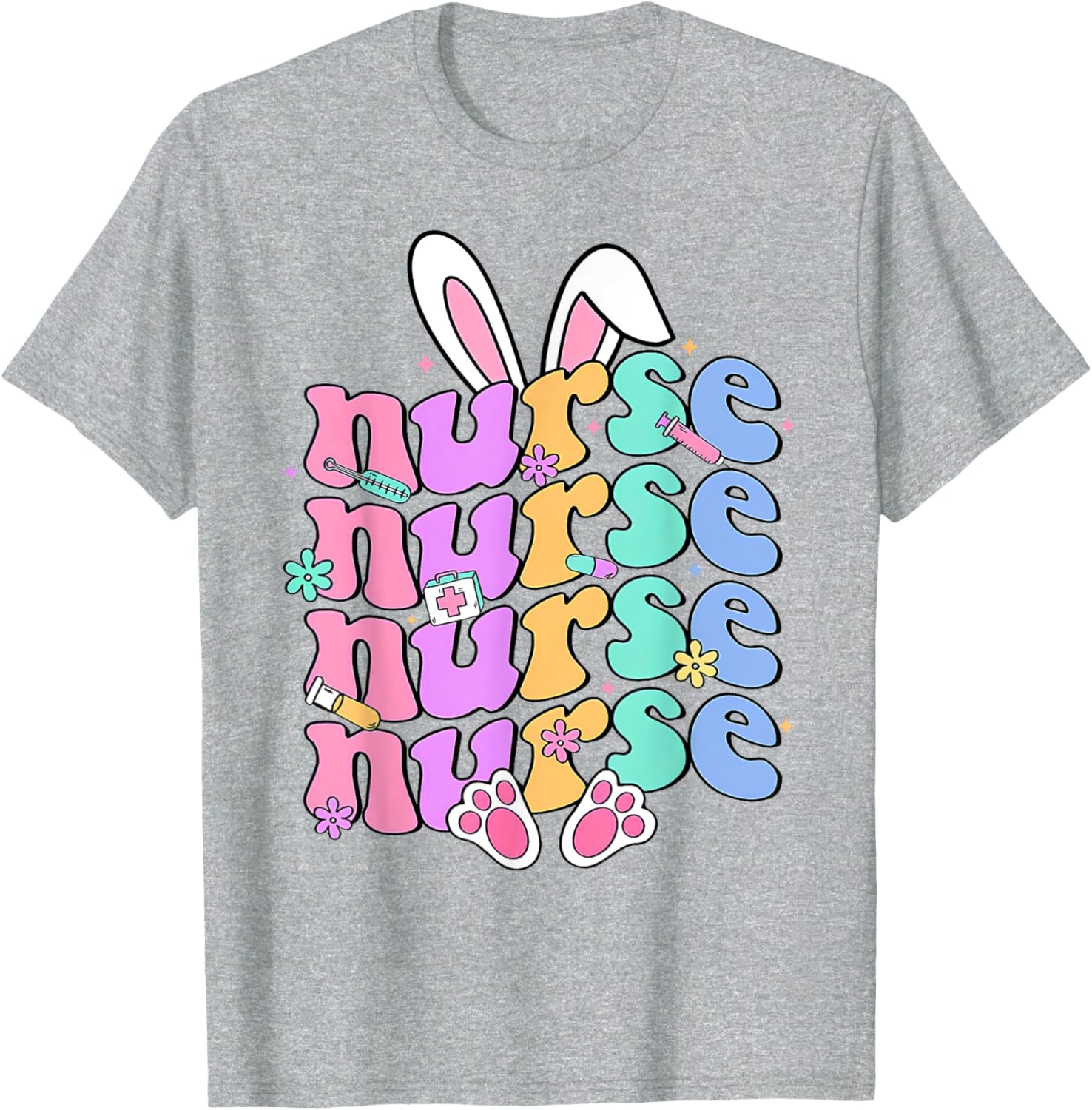 Happy Easter Bunny Ears Nurse Nursing Easter Day Girl Women T-Shirt