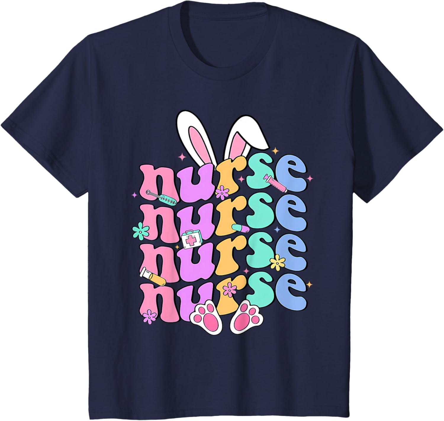 Happy Easter Bunny Ears Nurse Nursing Easter Day Girl Women T-Shirt