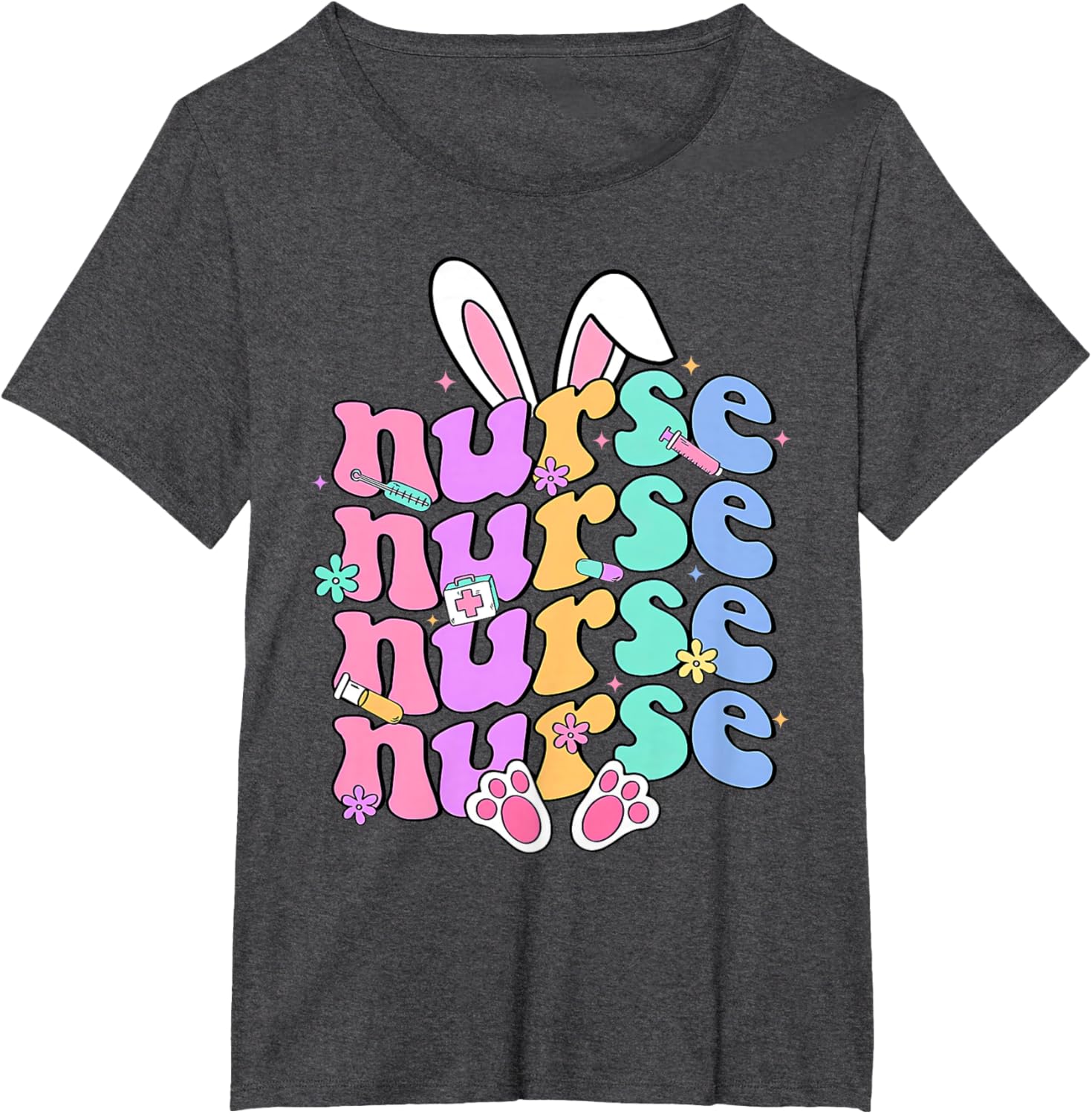 Happy Easter Bunny Ears Nurse Nursing Easter Day Girl Women T-Shirt