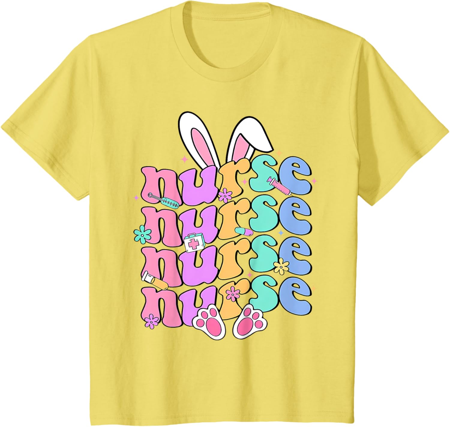 Happy Easter Bunny Ears Nurse Nursing Easter Day Girl Women T-Shirt