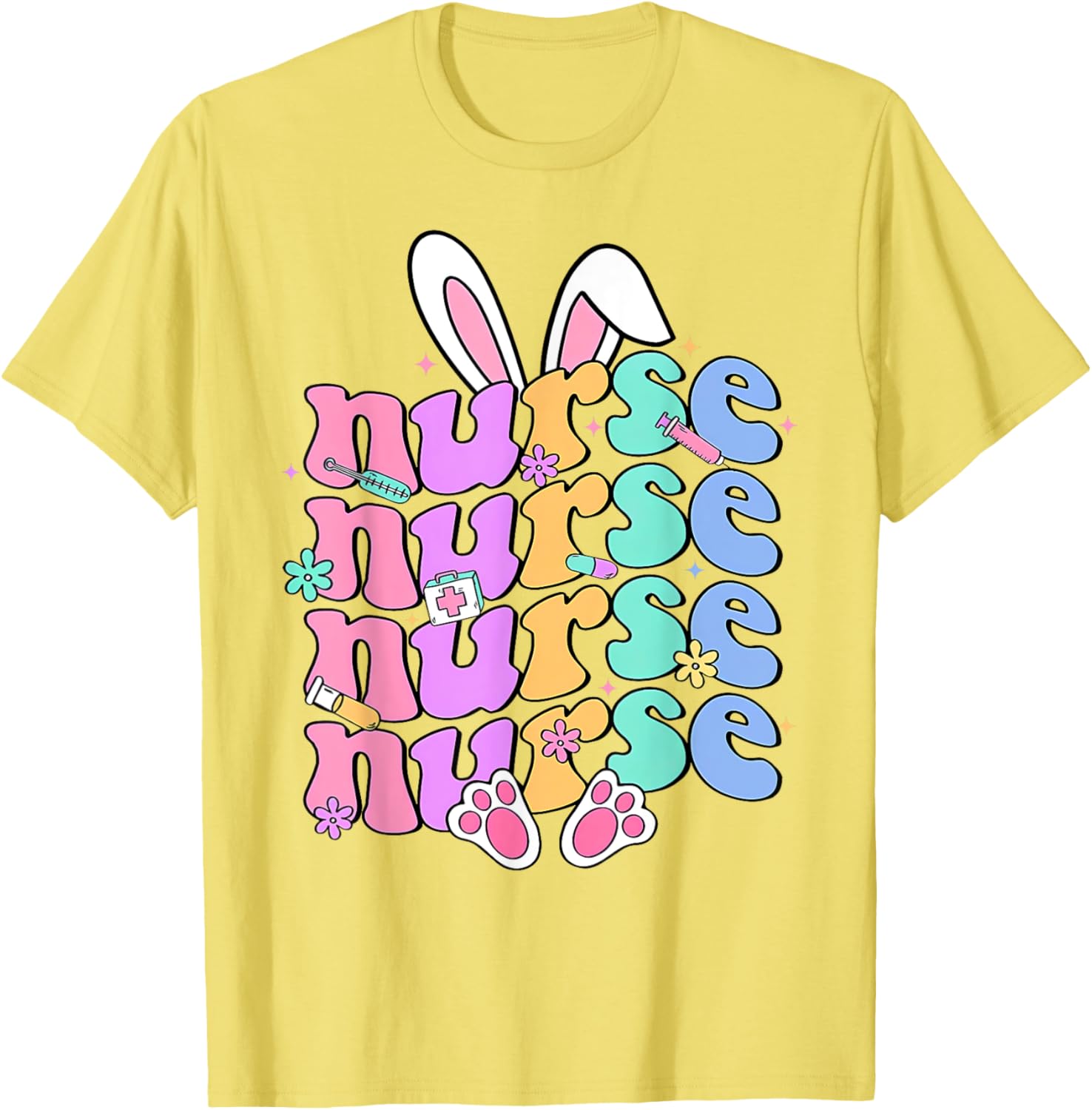 Happy Easter Bunny Ears Nurse Nursing Easter Day Girl Women T-Shirt