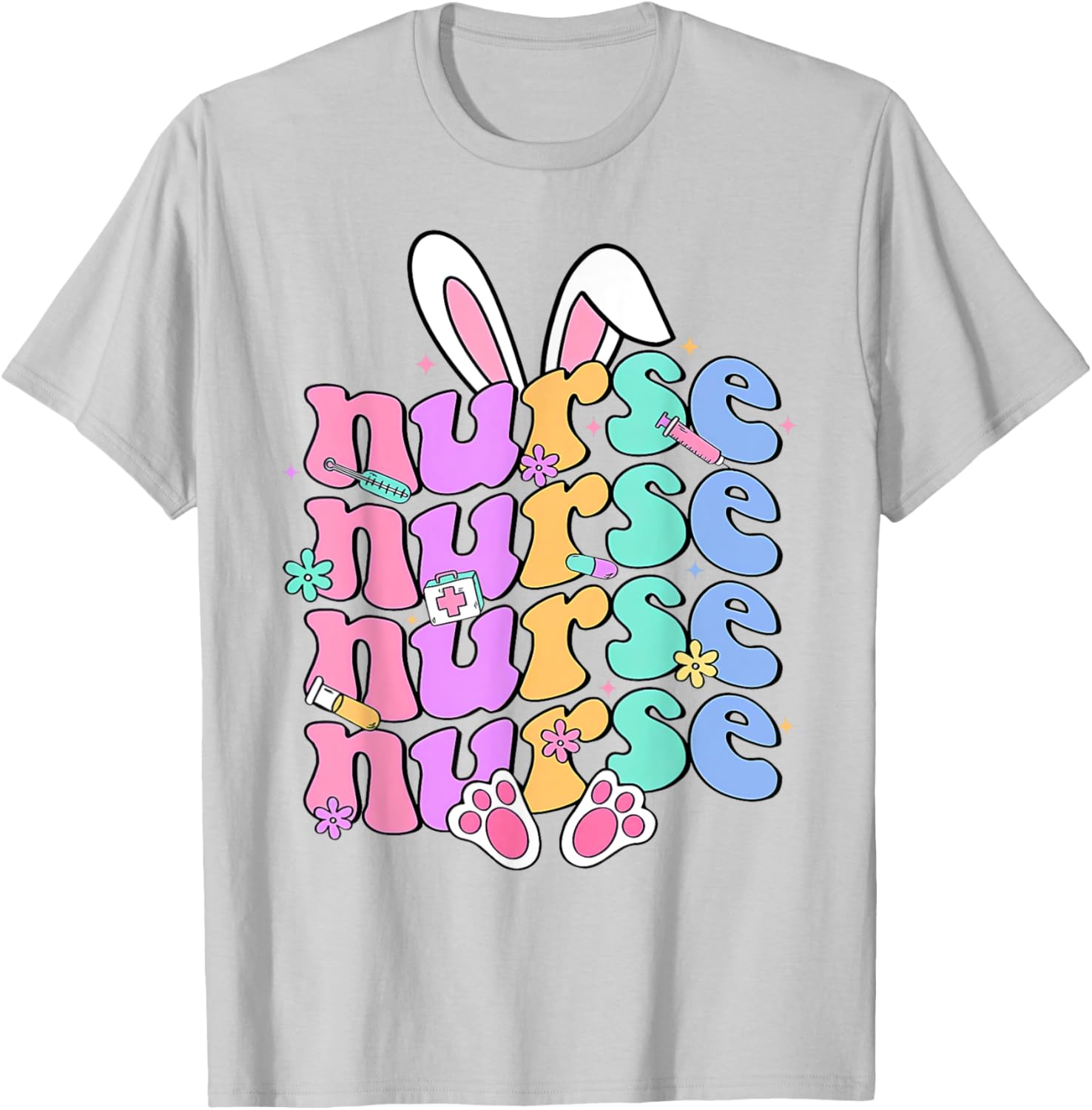 Happy Easter Bunny Ears Nurse Nursing Easter Day Girl Women T-Shirt