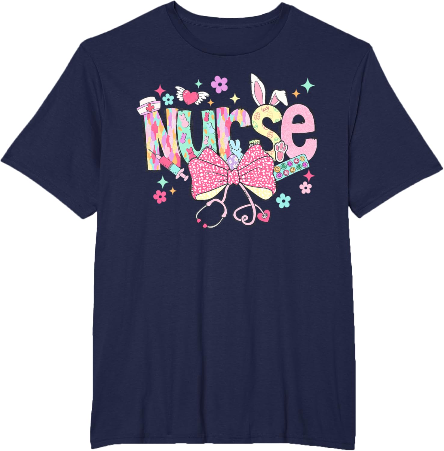 Happy Easter Bunny Nurse Coquette Bow Stethoscope Nurse Day T-Shirt