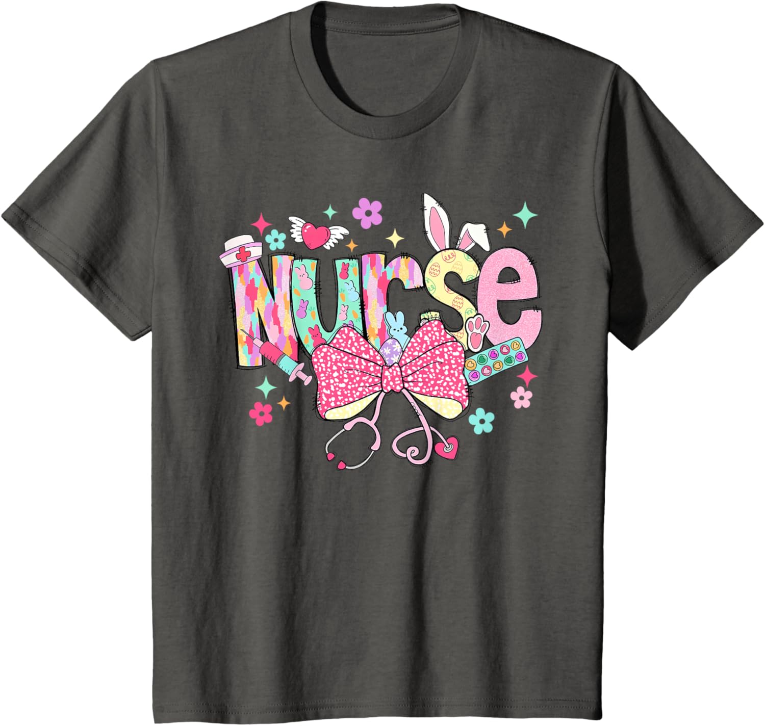 Happy Easter Bunny Nurse Coquette Bow Stethoscope Nurse Day T-Shirt