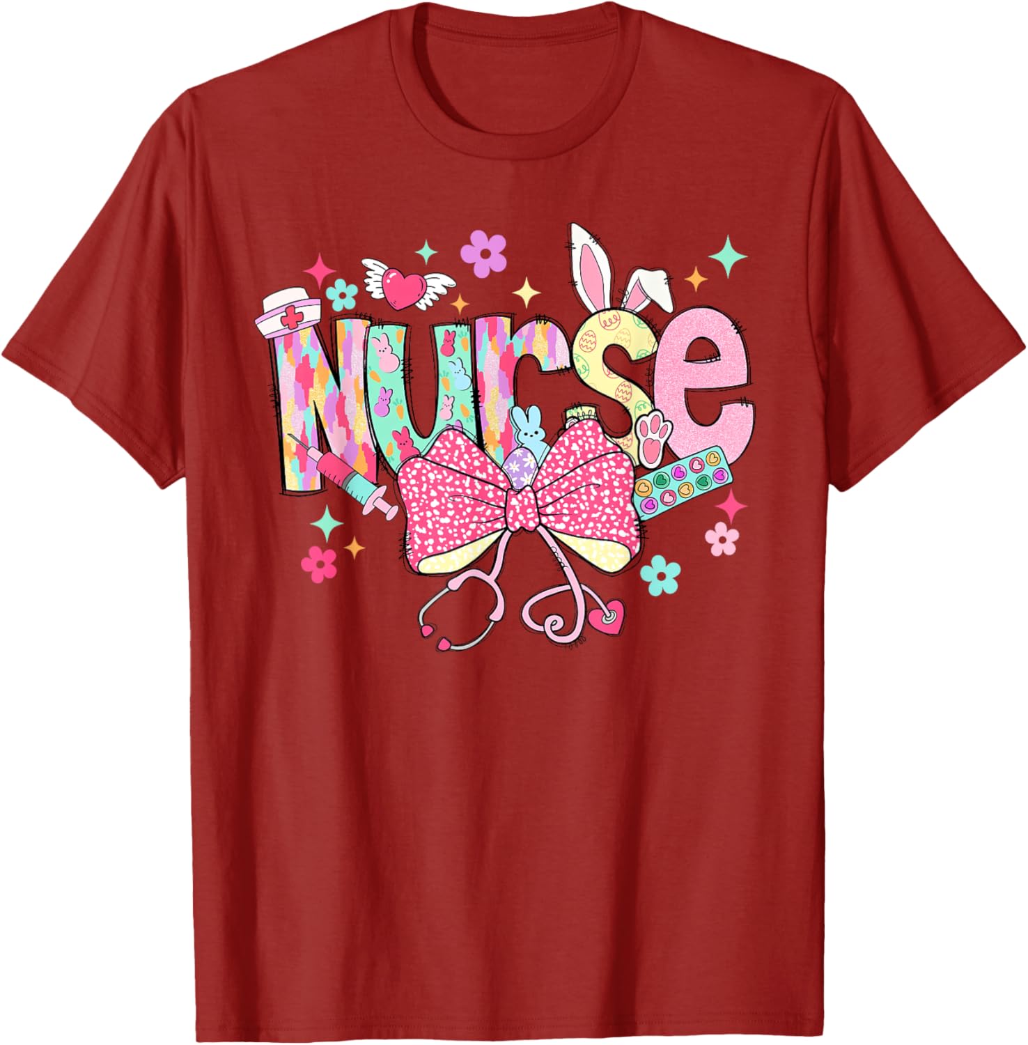 Happy Easter Bunny Nurse Coquette Bow Stethoscope Nurse Day T-Shirt