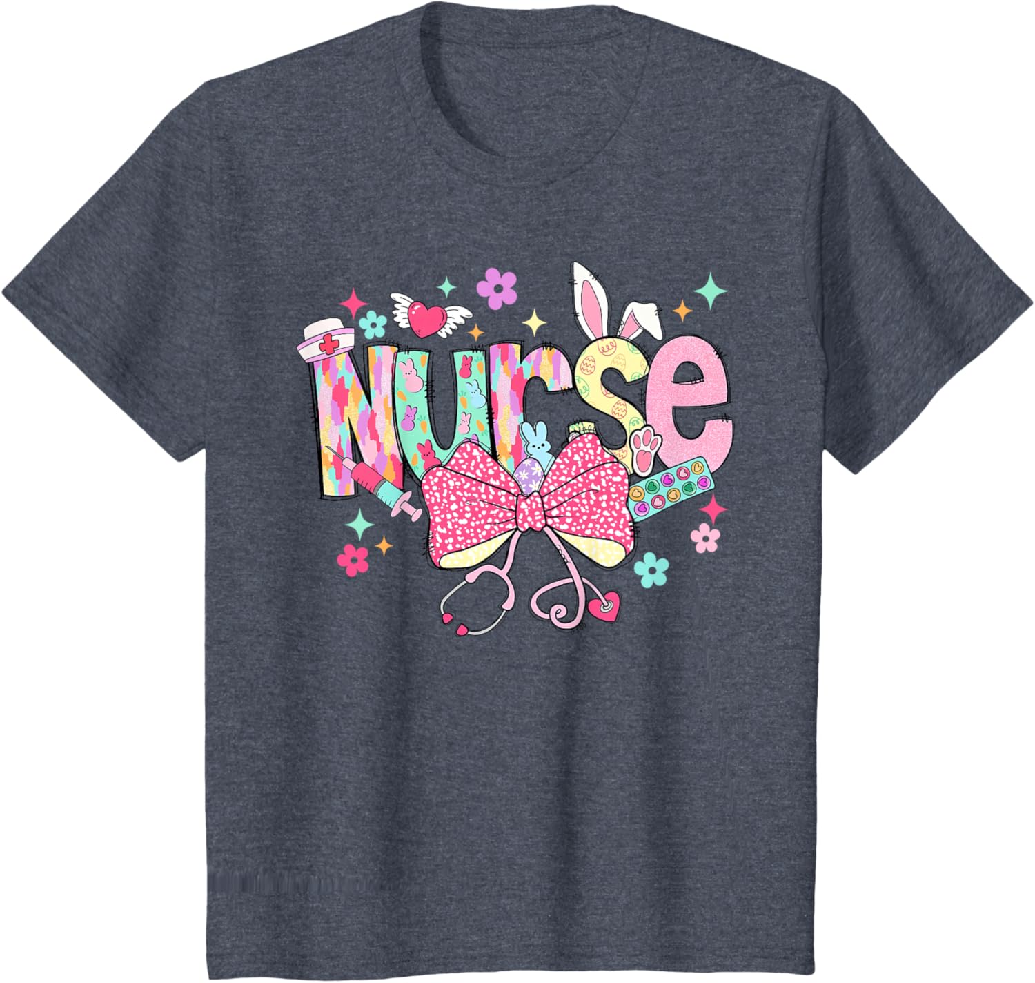 Happy Easter Bunny Nurse Coquette Bow Stethoscope Nurse Day T-Shirt