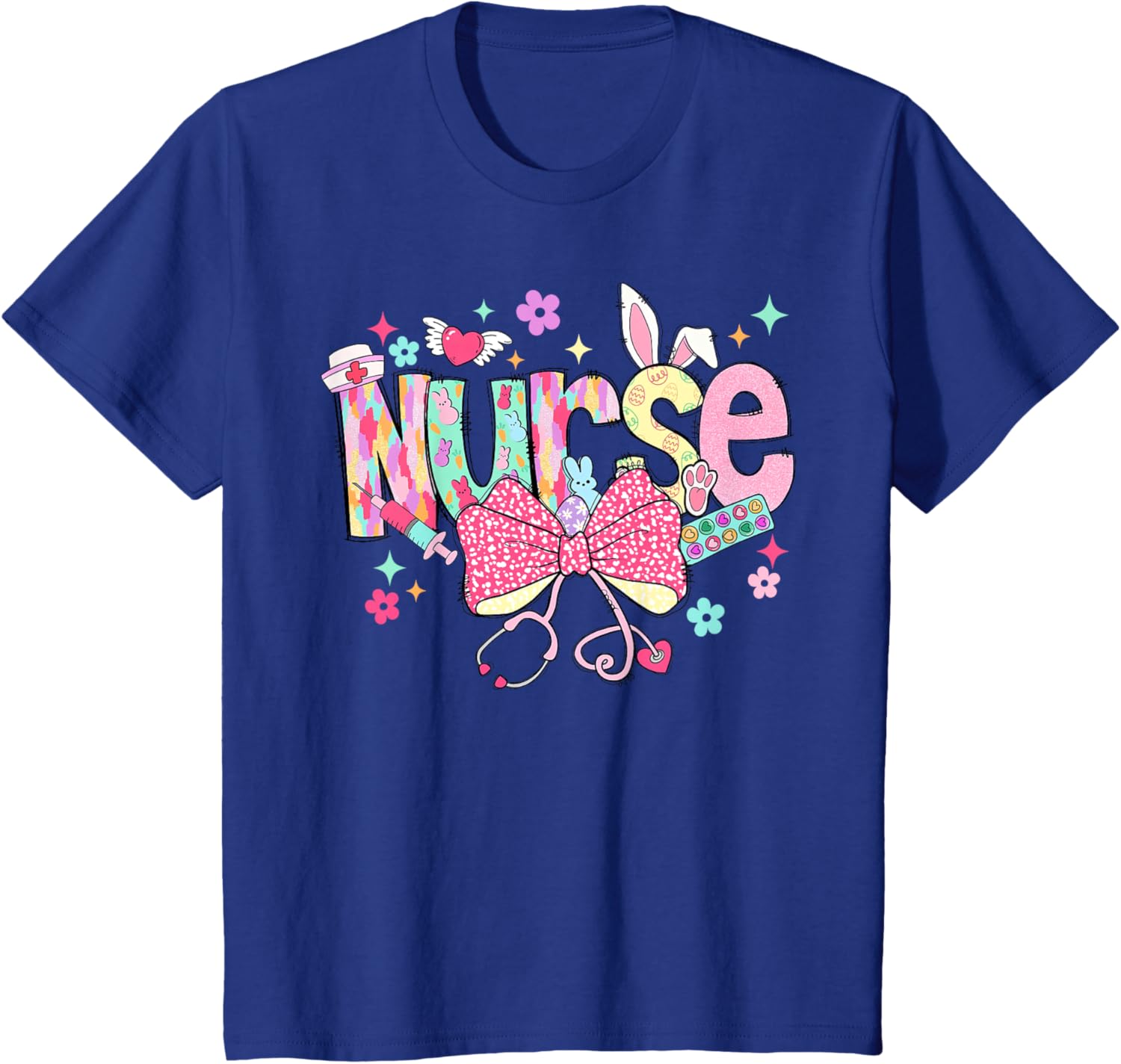 Happy Easter Bunny Nurse Coquette Bow Stethoscope Nurse Day T-Shirt