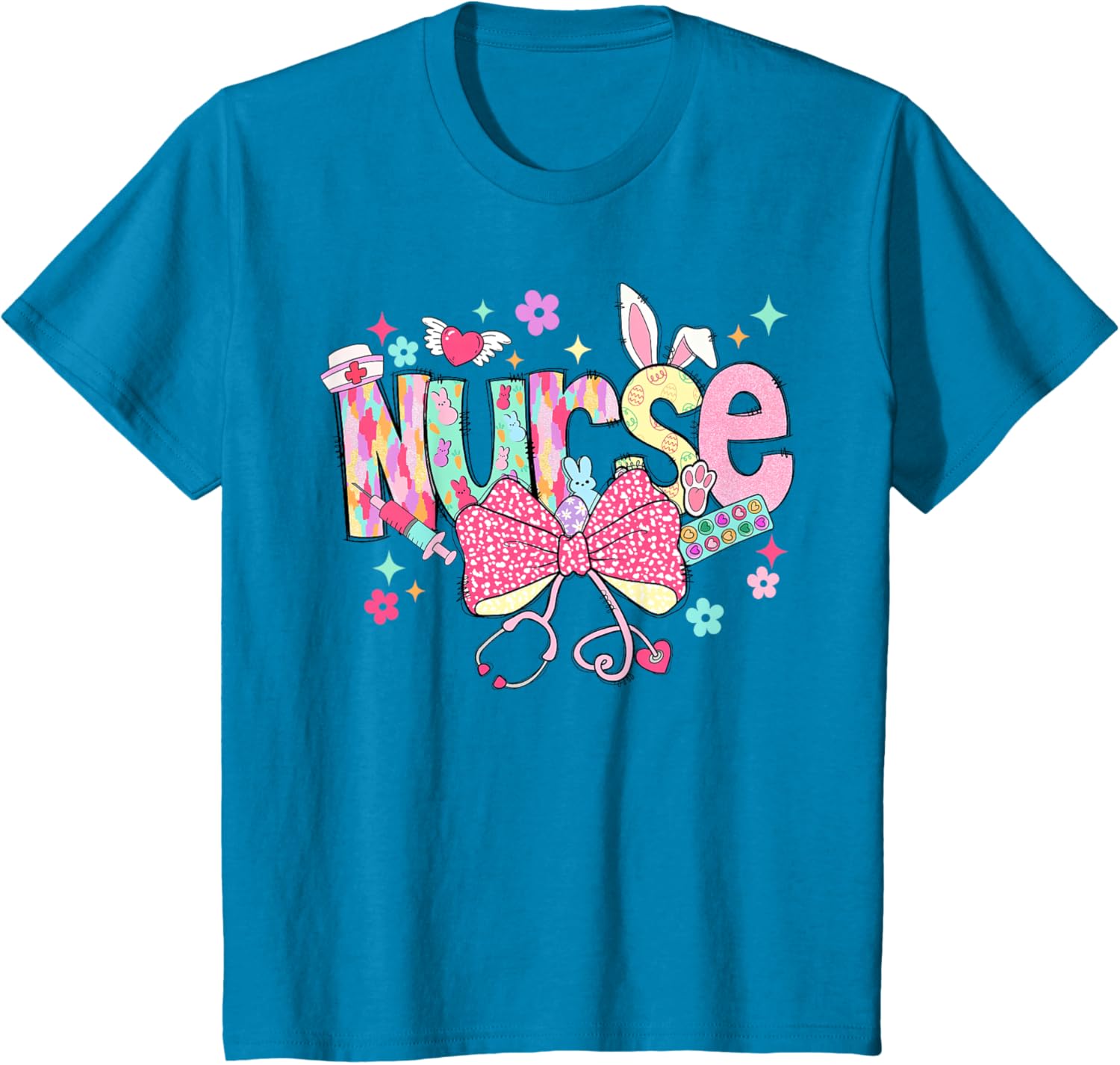 Happy Easter Bunny Nurse Coquette Bow Stethoscope Nurse Day T-Shirt