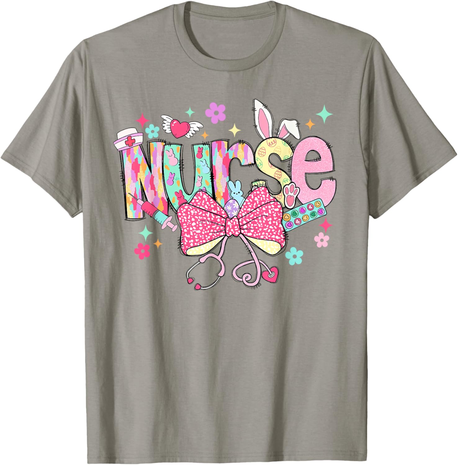 Happy Easter Bunny Nurse Coquette Bow Stethoscope Nurse Day T-Shirt