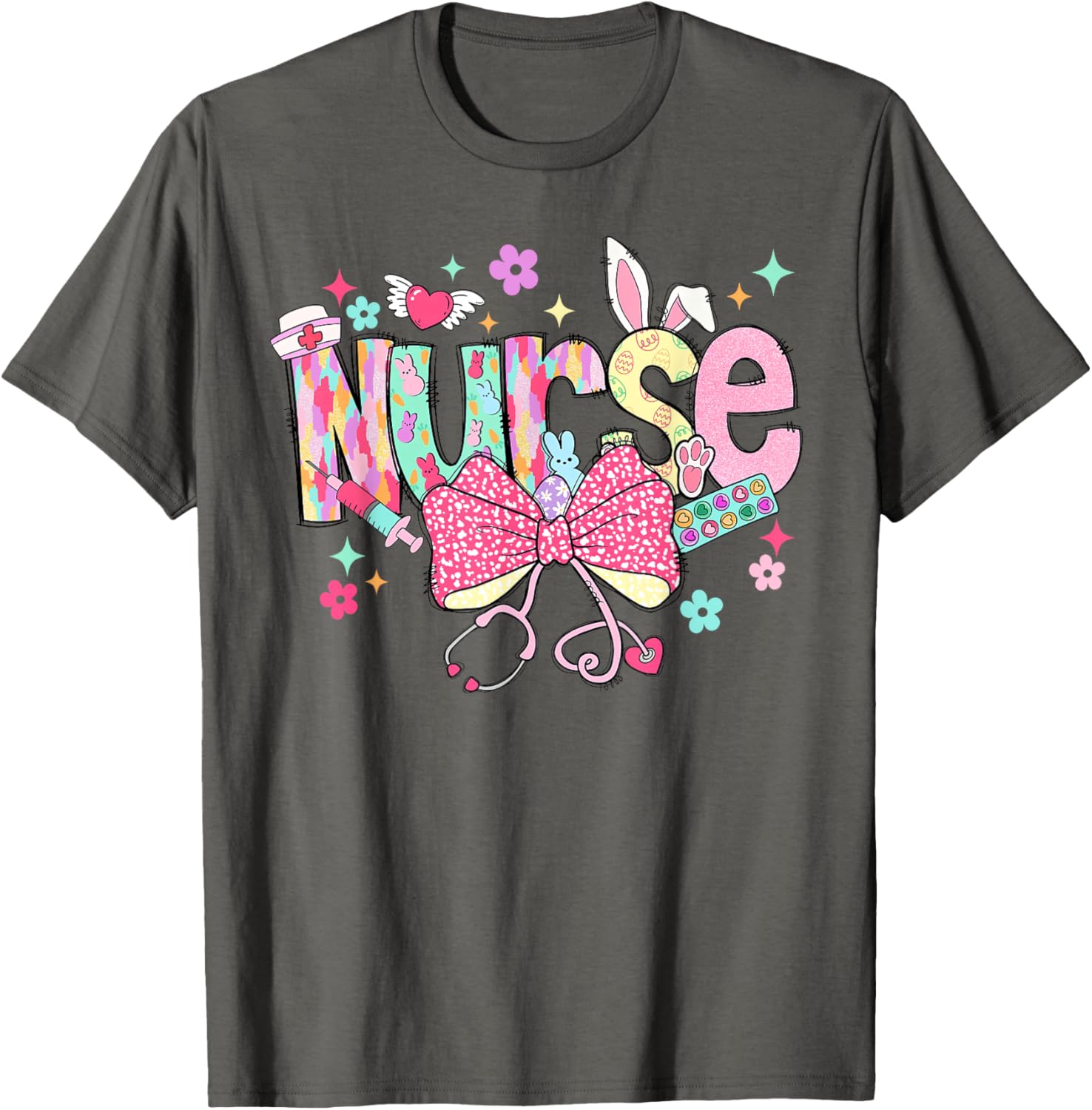 Happy Easter Bunny Nurse Coquette Bow Stethoscope Nurse Day T-Shirt