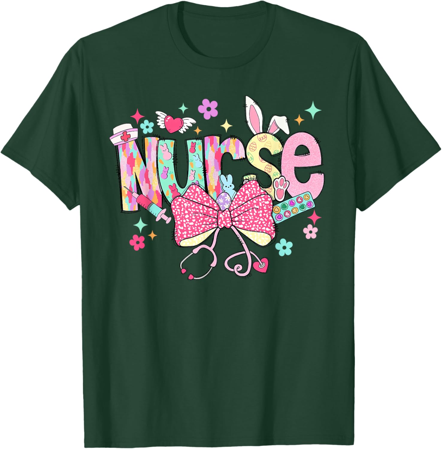 Happy Easter Bunny Nurse Coquette Bow Stethoscope Nurse Day T-Shirt