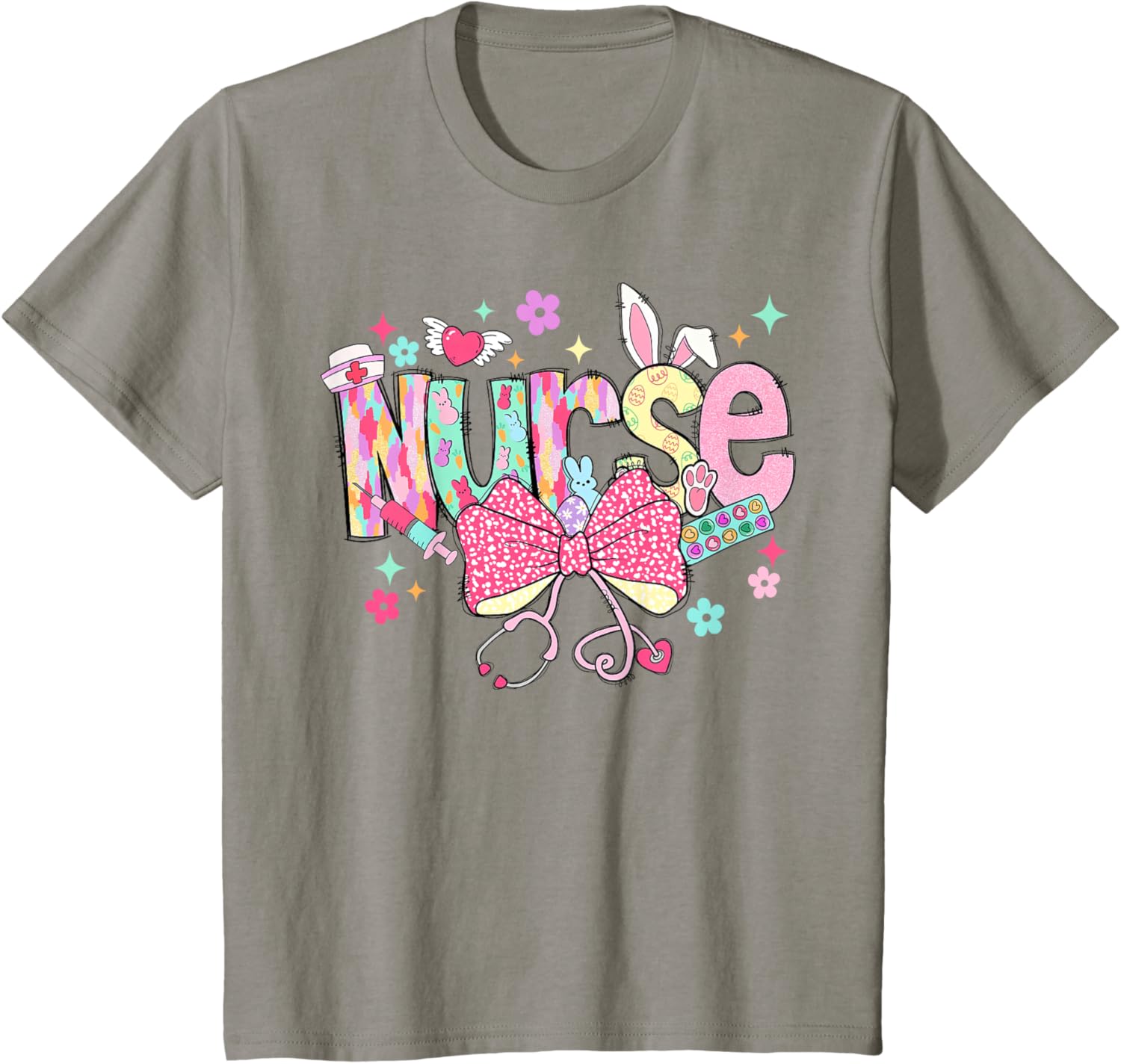 Happy Easter Bunny Nurse Coquette Bow Stethoscope Nurse Day T-Shirt