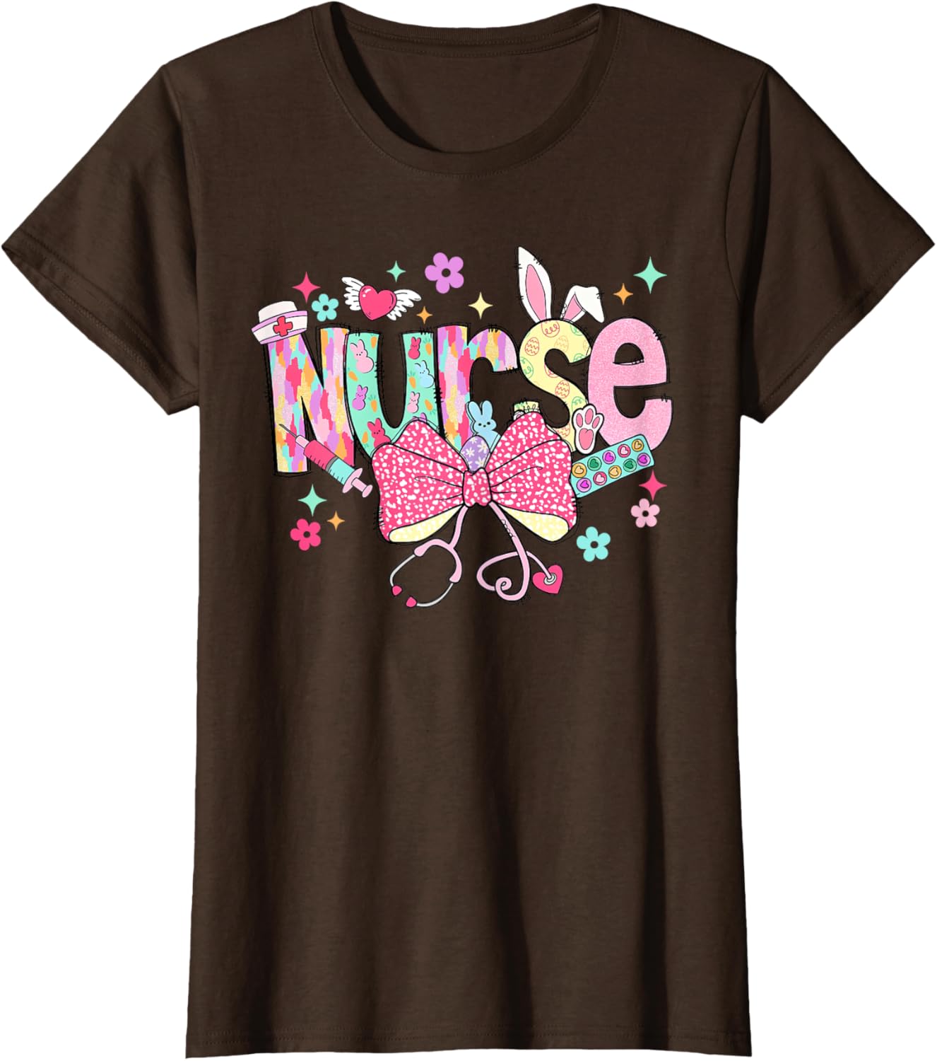 Happy Easter Bunny Nurse Coquette Bow Stethoscope Nurse Day T-Shirt