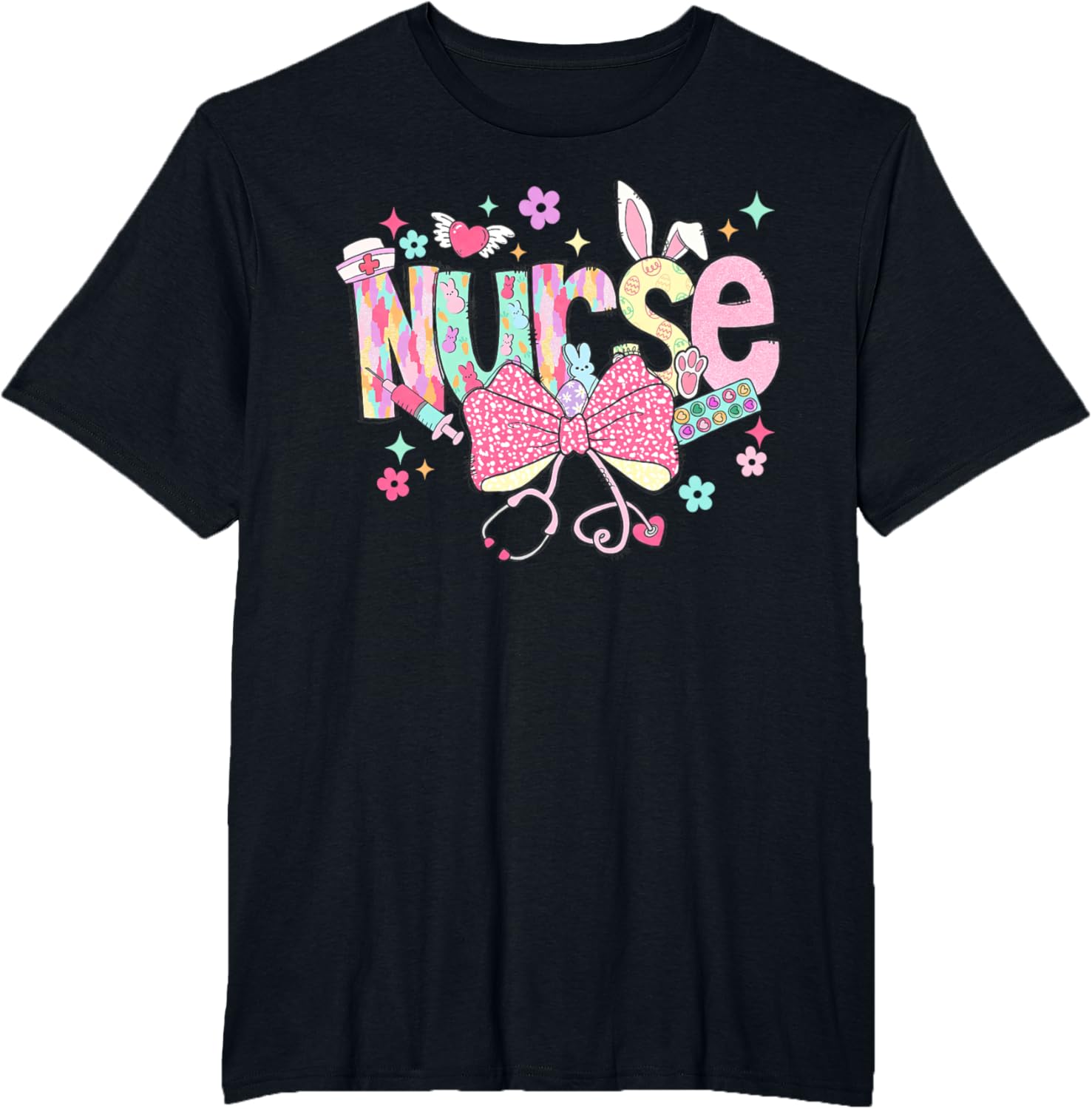 Happy Easter Bunny Nurse Coquette Bow Stethoscope Nurse Day T-Shirt