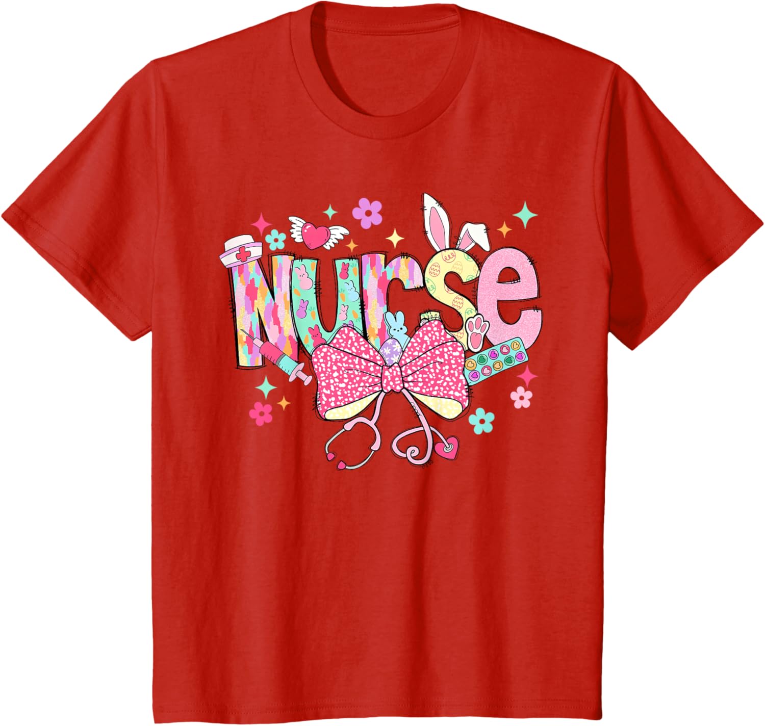 Happy Easter Bunny Nurse Coquette Bow Stethoscope Nurse Day T-Shirt