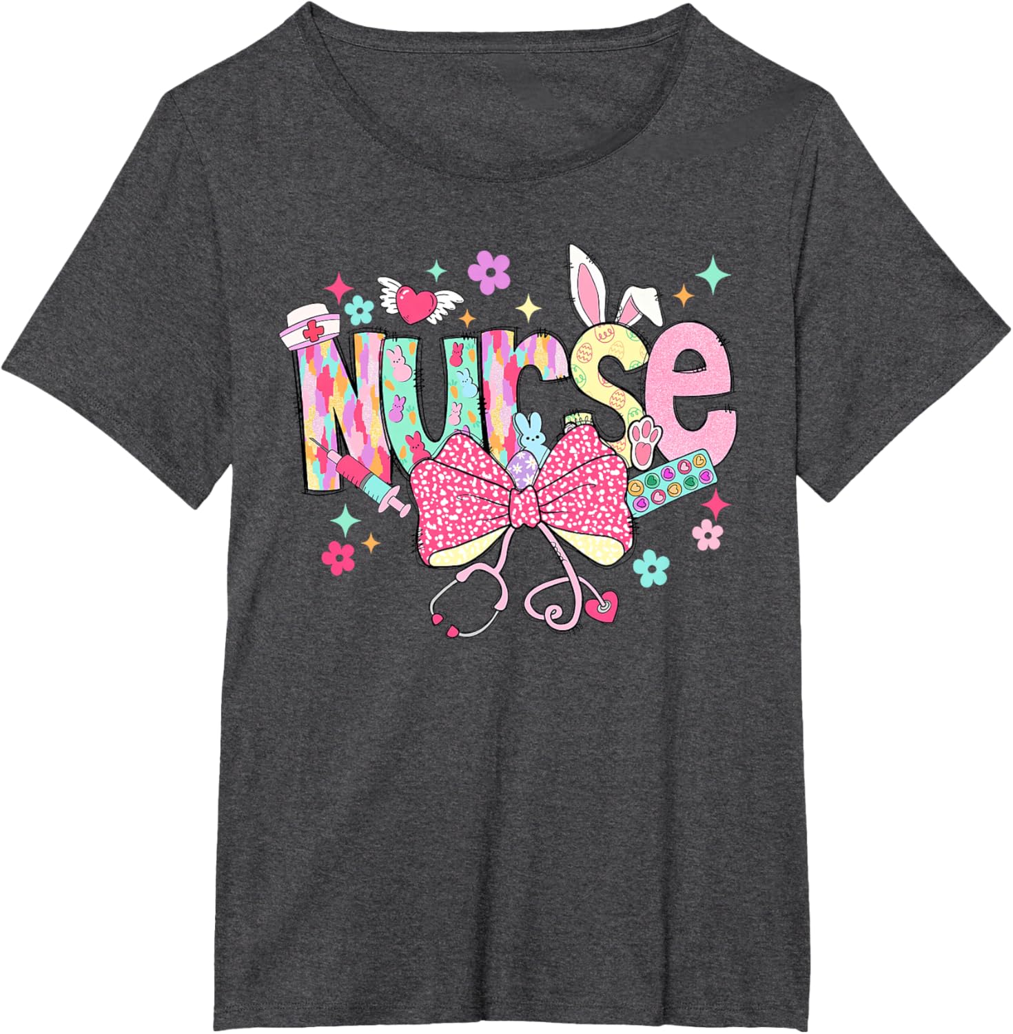 Happy Easter Bunny Nurse Coquette Bow Stethoscope Nurse Day T-Shirt