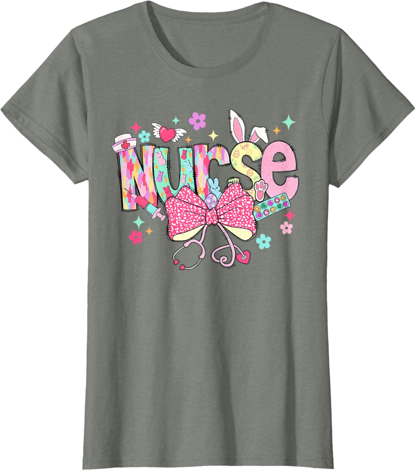 Happy Easter Bunny Nurse Coquette Bow Stethoscope Nurse Day T-Shirt