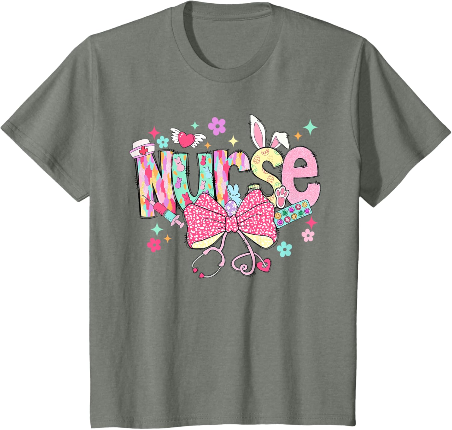 Happy Easter Bunny Nurse Coquette Bow Stethoscope Nurse Day T-Shirt