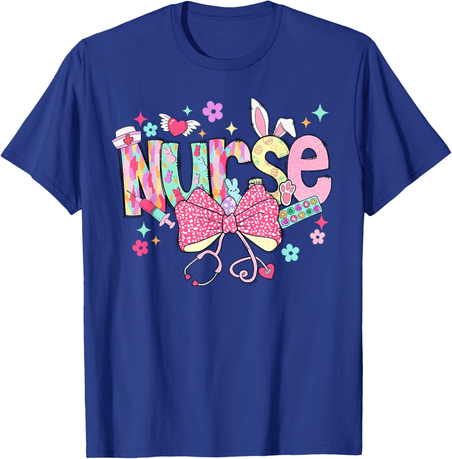 Happy Easter Bunny Nurse Coquette Bow Stethoscope Nurse Day T-Shirt