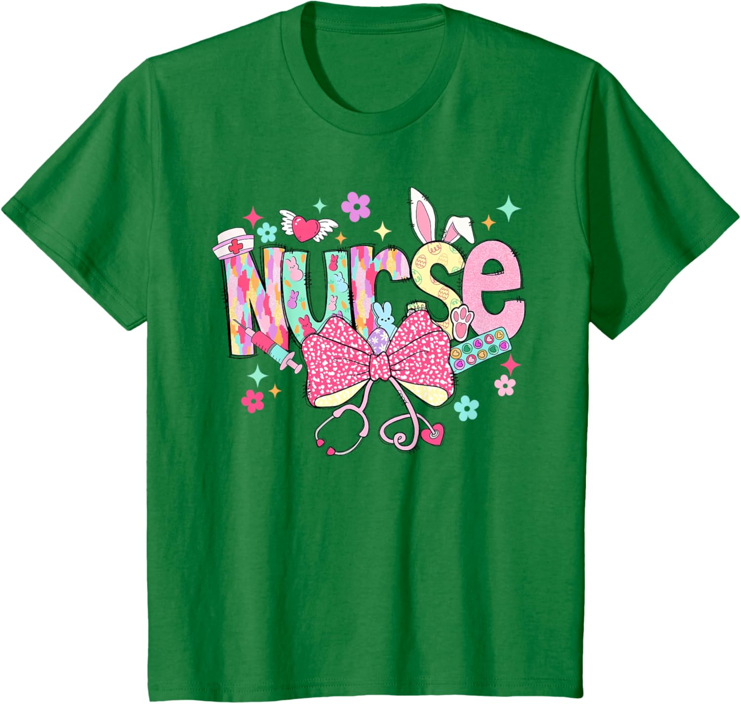 Happy Easter Bunny Nurse Coquette Bow Stethoscope Nurse Day T-Shirt