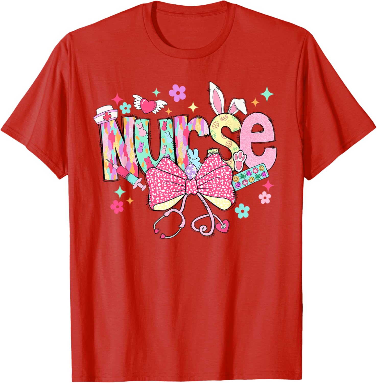 Happy Easter Bunny Nurse Coquette Bow Stethoscope Nurse Day T-Shirt