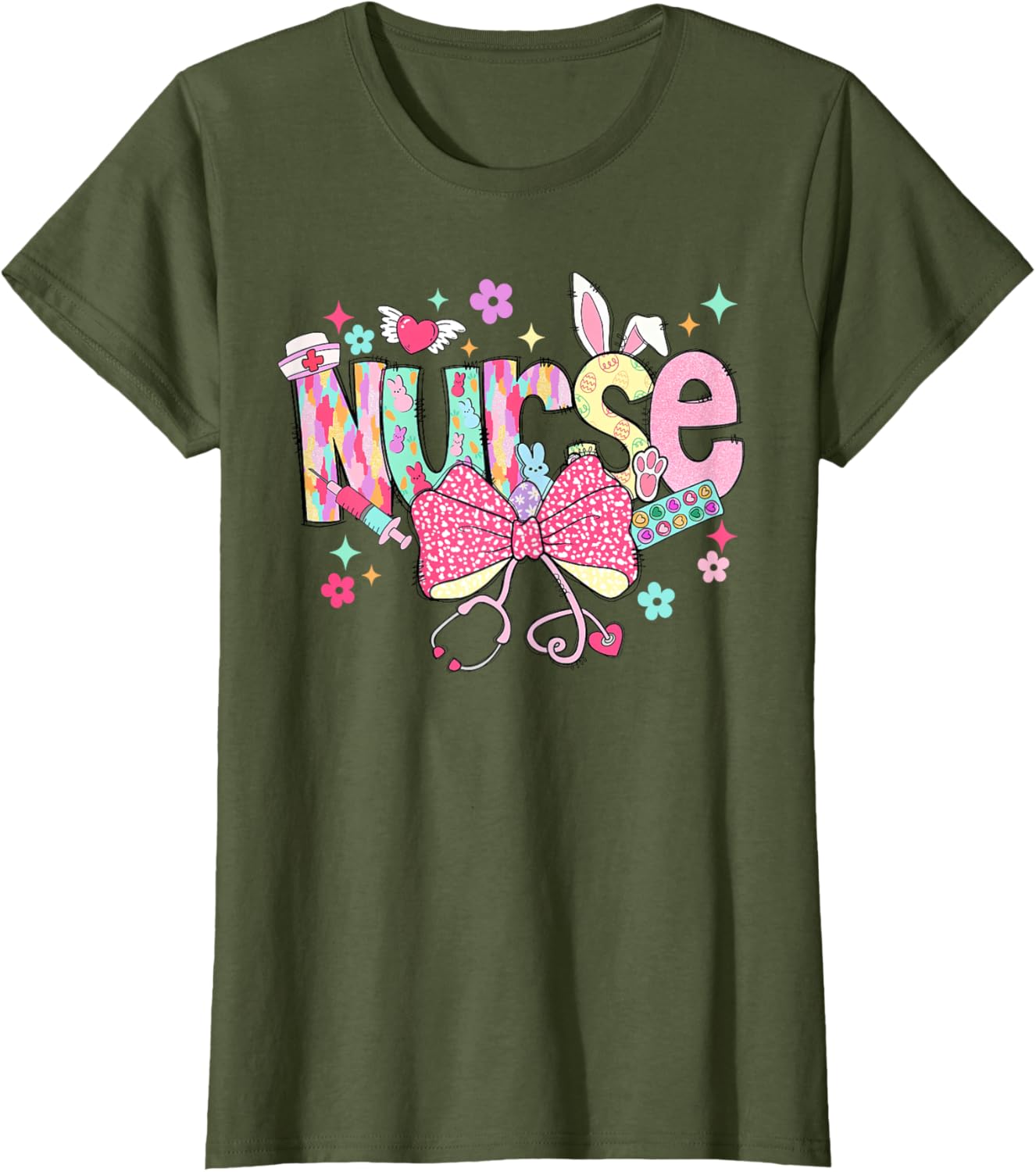 Happy Easter Bunny Nurse Coquette Bow Stethoscope Nurse Day T-Shirt