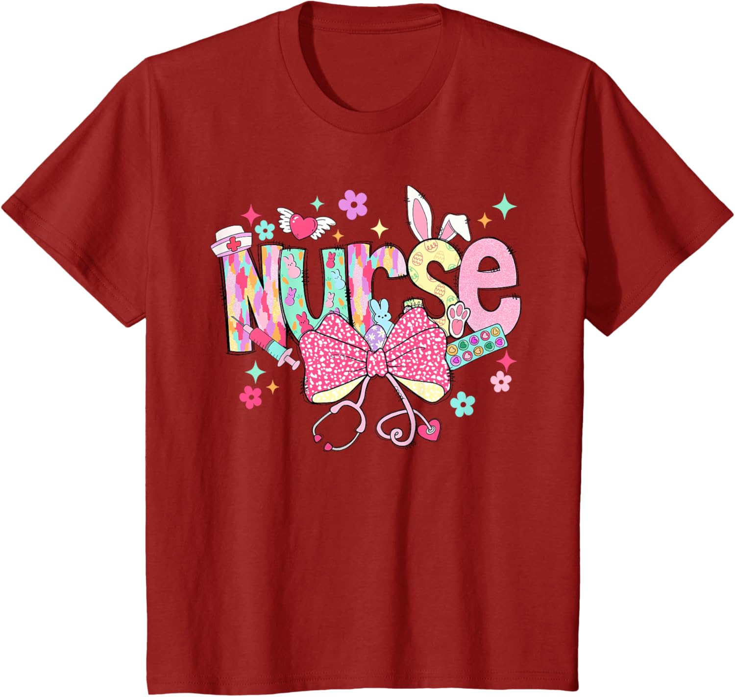 Happy Easter Bunny Nurse Coquette Bow Stethoscope Nurse Day T-Shirt