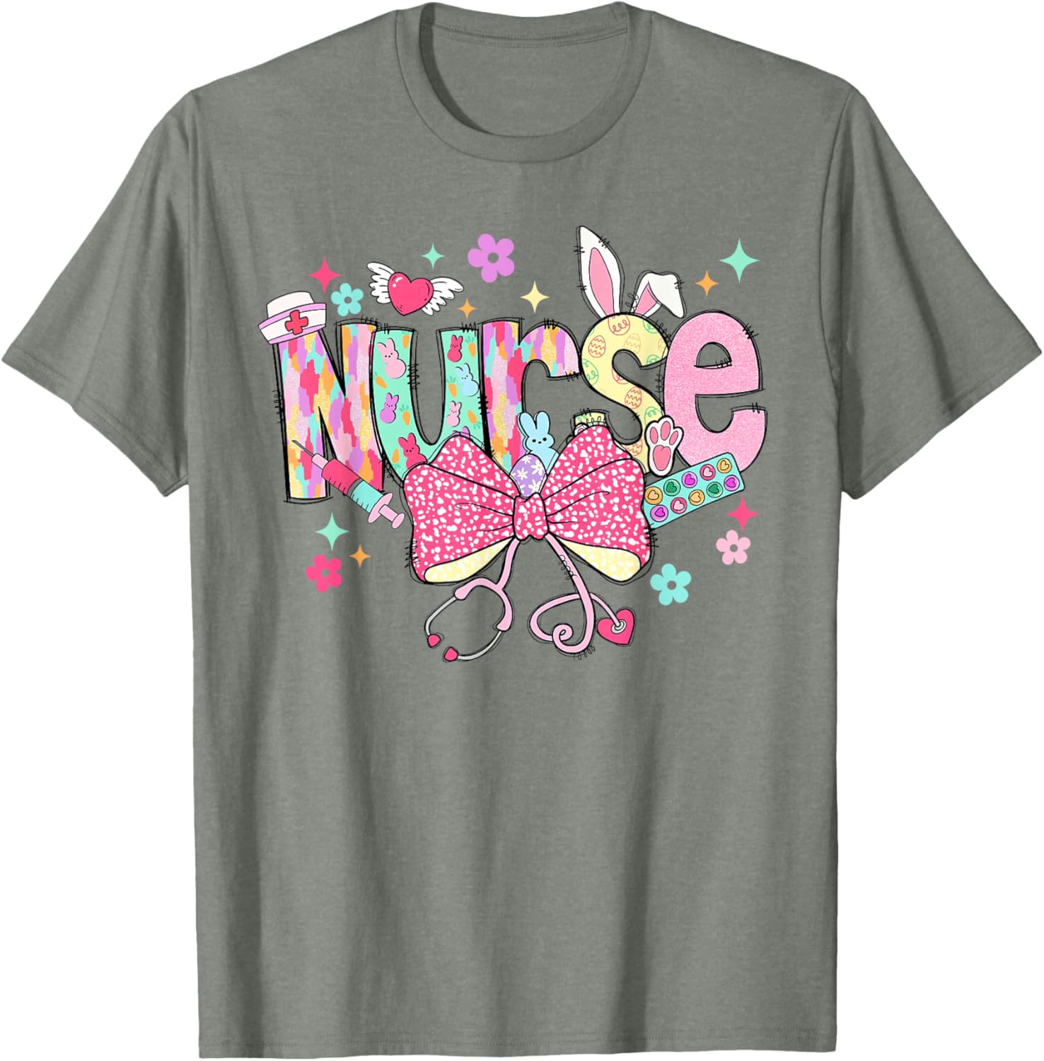 Happy Easter Bunny Nurse Coquette Bow Stethoscope Nurse Day T-Shirt