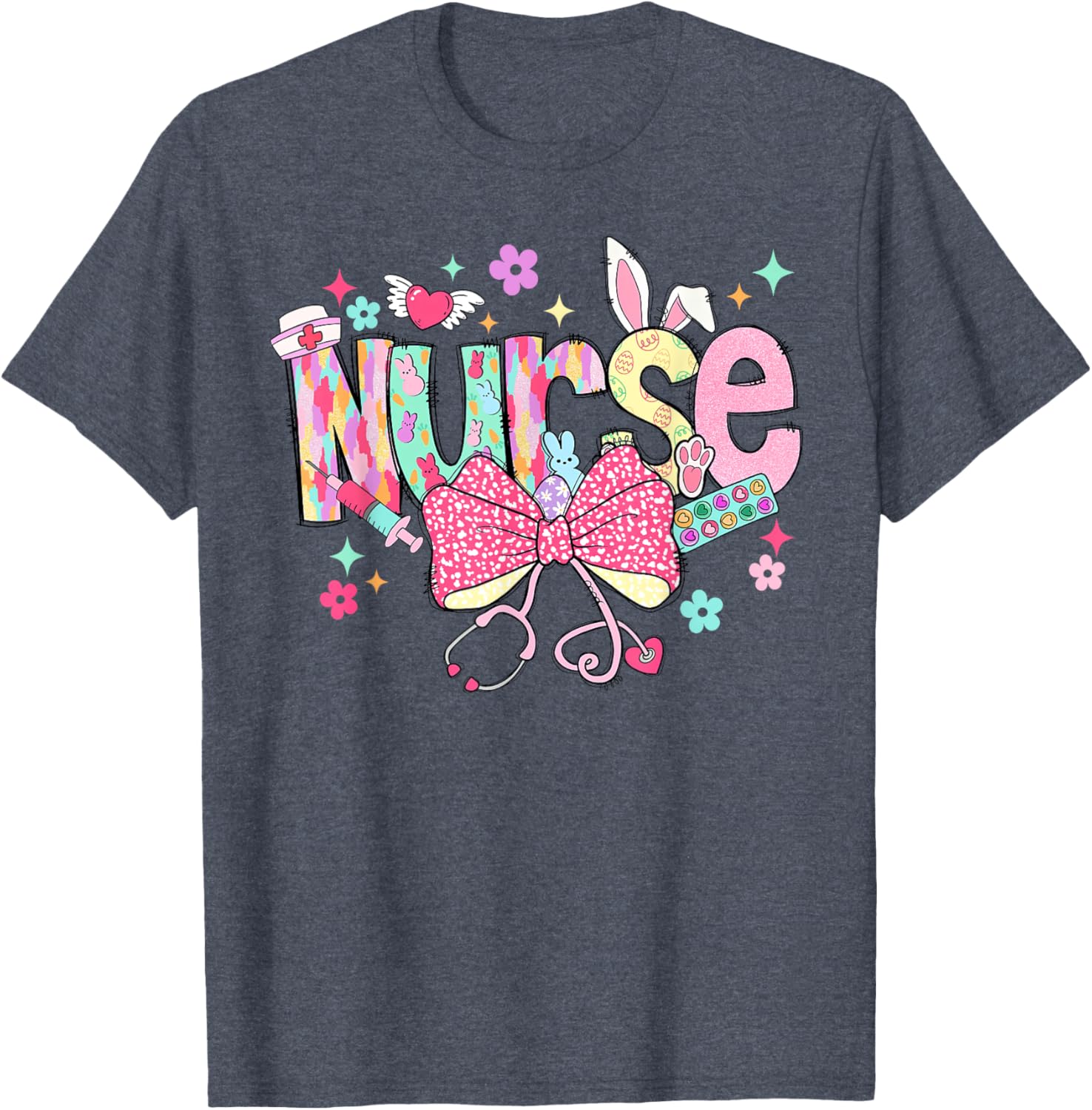 Happy Easter Bunny Nurse Coquette Bow Stethoscope Nurse Day T-Shirt