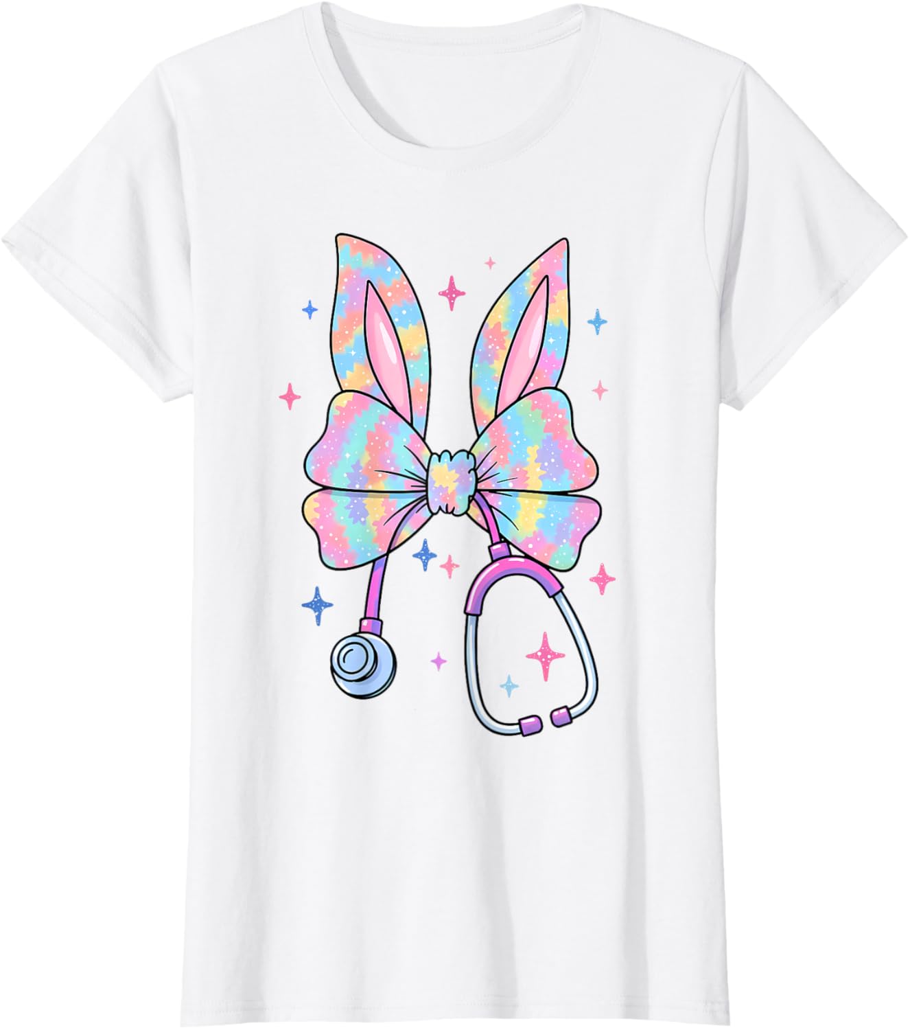 Happy Easter Bunny Nurse Doctor Stethoscope Coquette Bow T-Shirt