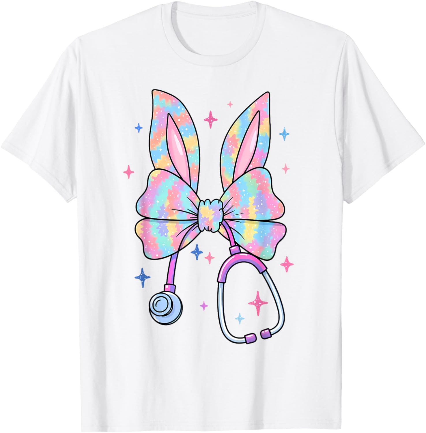 Happy Easter Bunny Nurse Doctor Stethoscope Coquette Bow T-Shirt