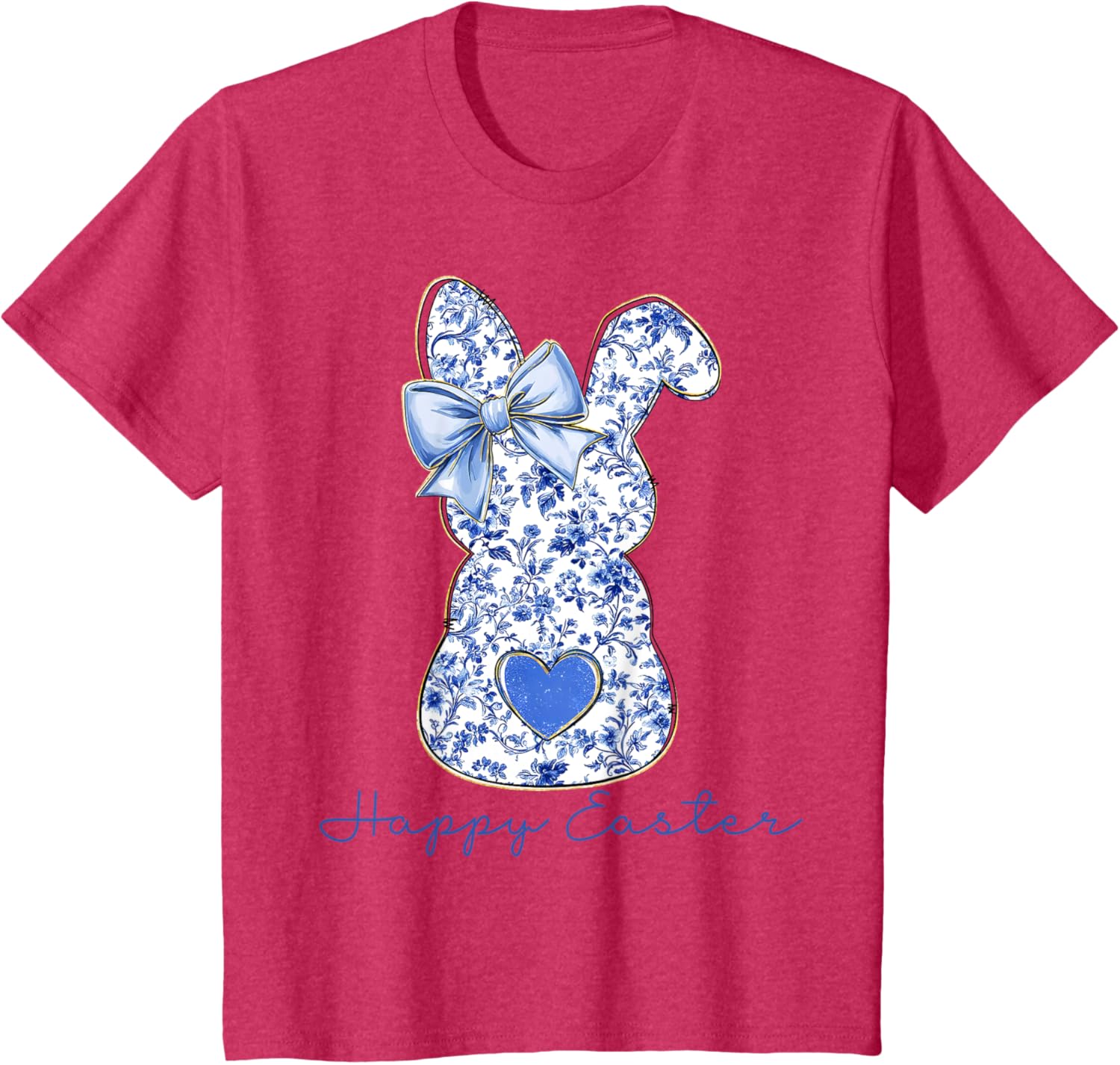 Happy Easter Chinoiserie Floral Bunny Cute Blue Bow Coquette T-Shirt