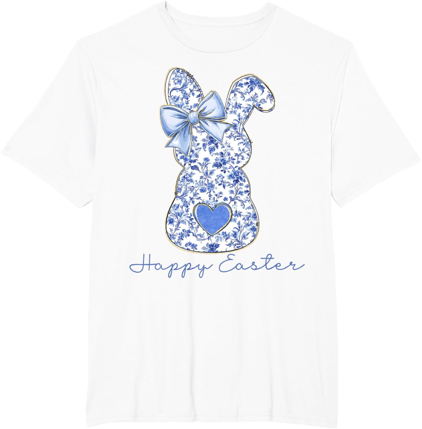 Happy Easter Chinoiserie Floral Bunny Cute Blue Bow Coquette T-Shirt