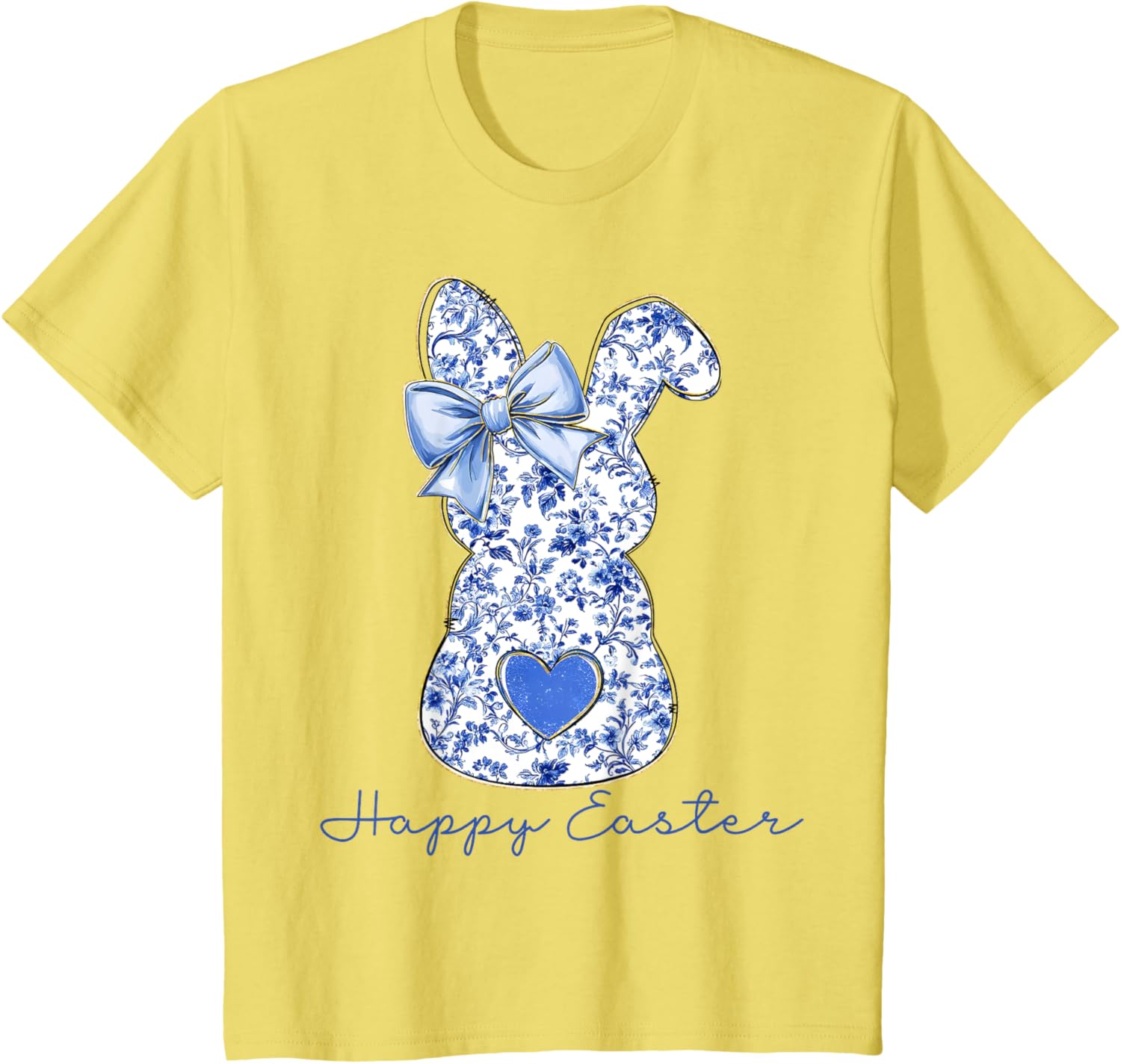 Happy Easter Chinoiserie Floral Bunny Cute Blue Bow Coquette T-Shirt