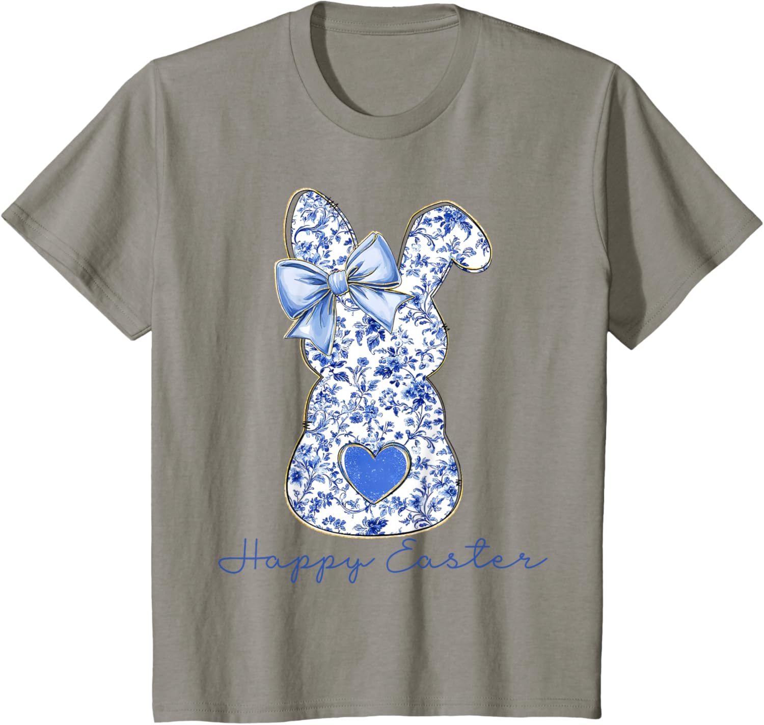 Happy Easter Chinoiserie Floral Bunny Cute Blue Bow Coquette T-Shirt