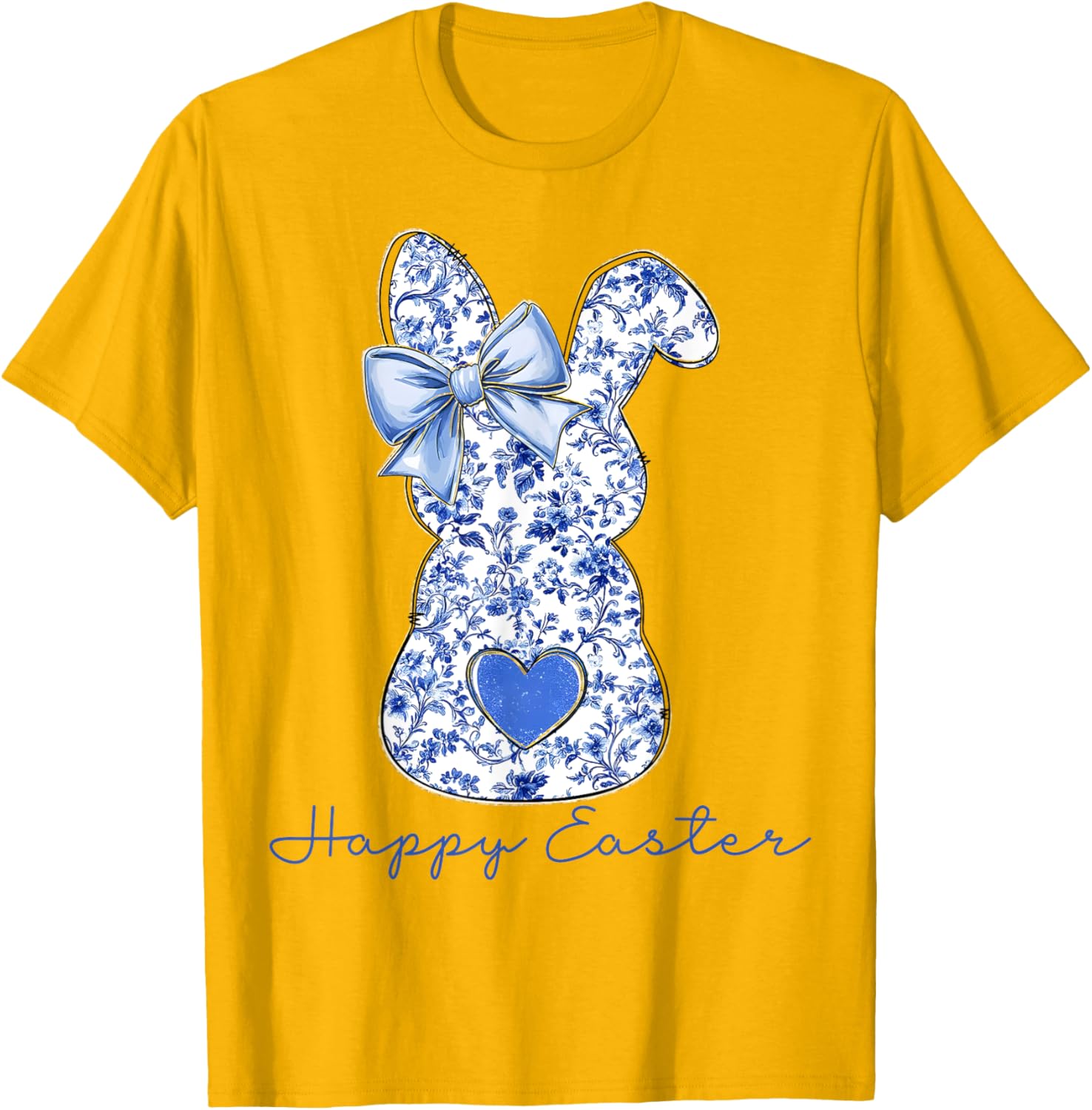 Happy Easter Chinoiserie Floral Bunny Cute Blue Bow Coquette T-Shirt