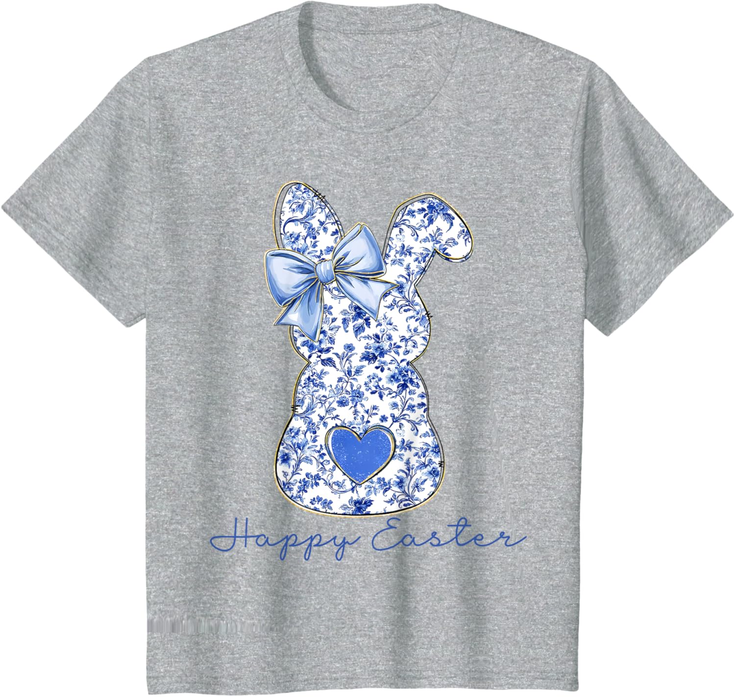 Happy Easter Chinoiserie Floral Bunny Cute Blue Bow Coquette T-Shirt