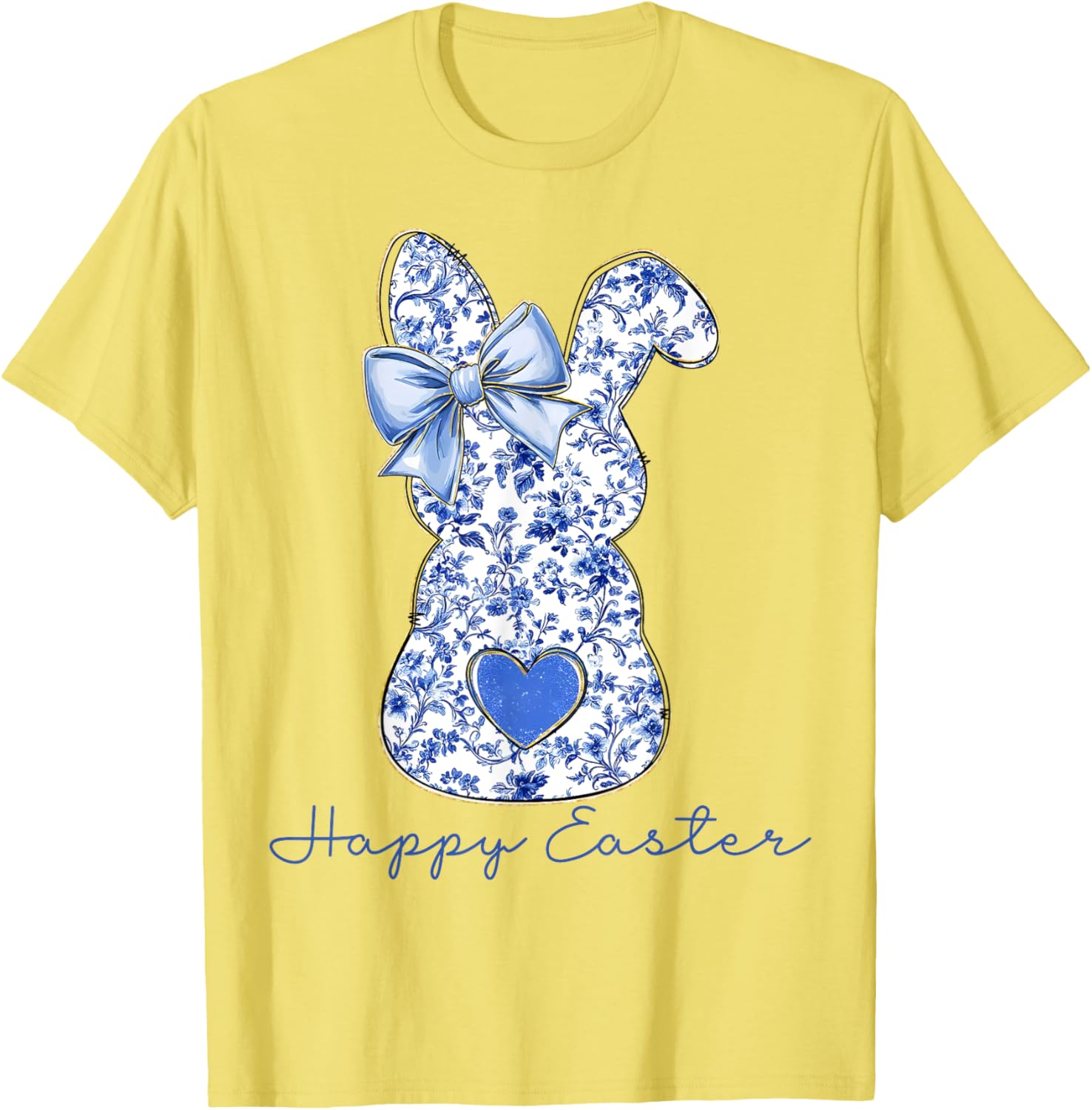 Happy Easter Chinoiserie Floral Bunny Cute Blue Bow Coquette T-Shirt