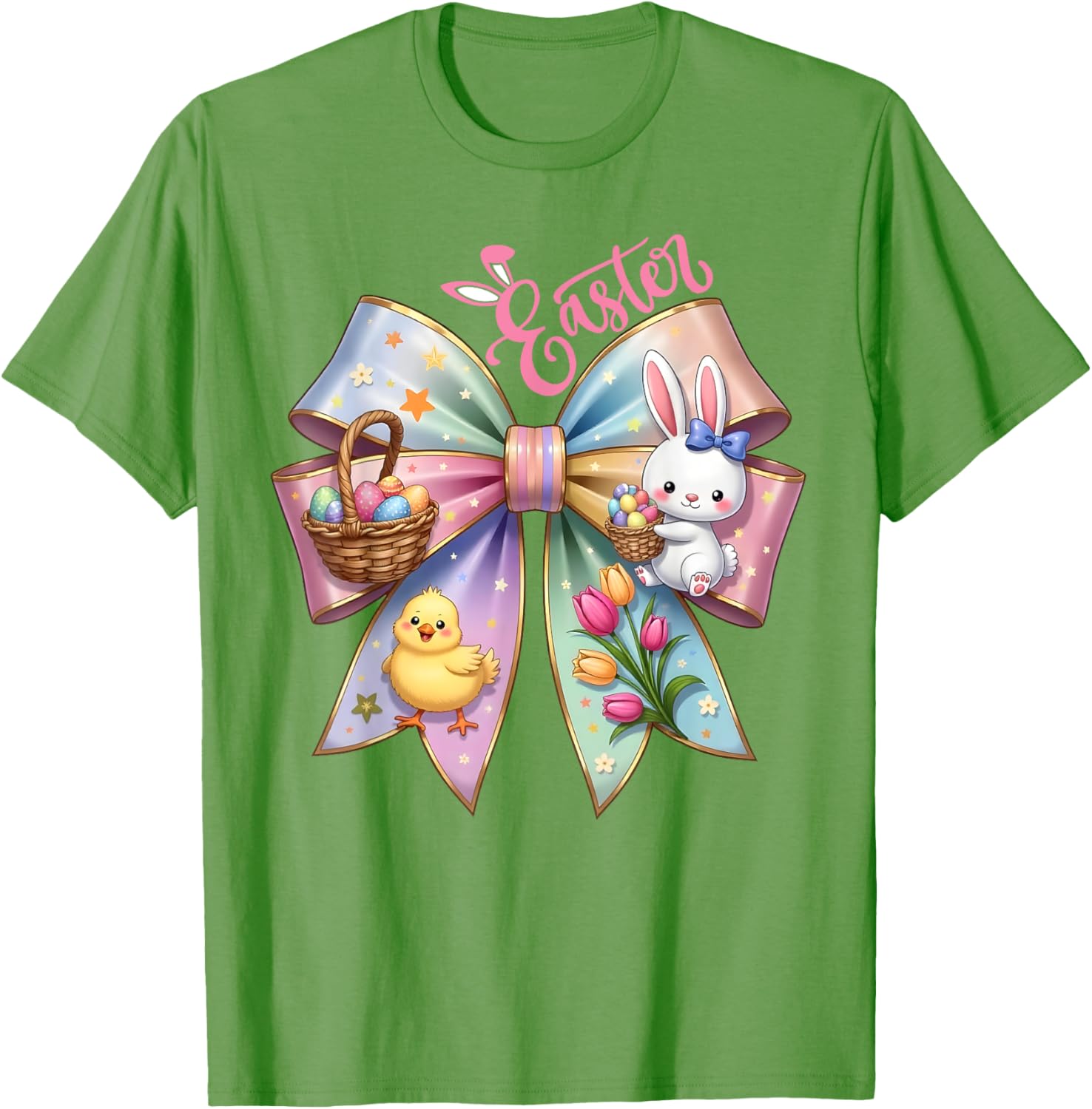 Happy Easter Coquette Bow Cute Bunny Hunt Eggs Girls Women T-Shirt