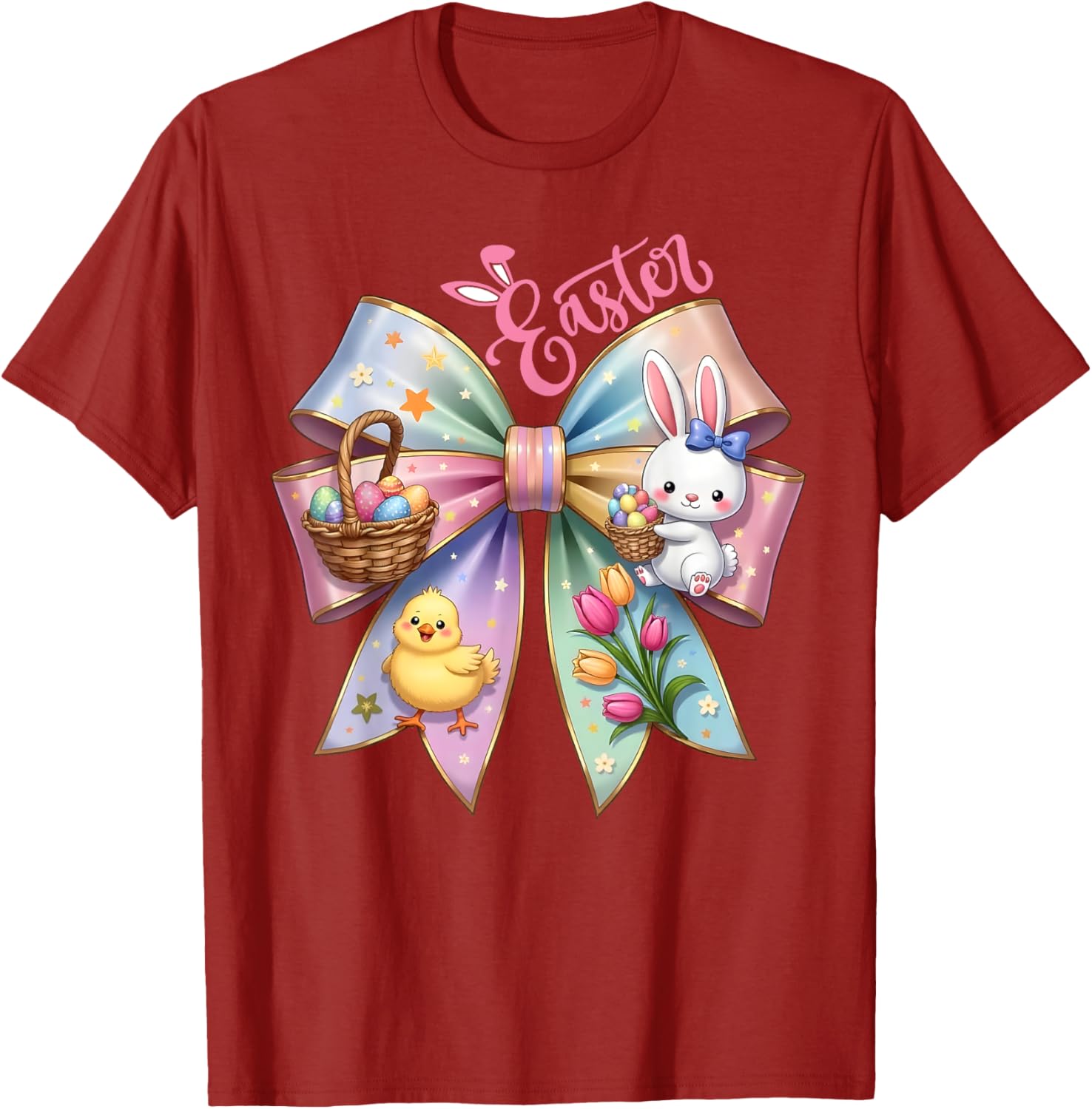 Happy Easter Coquette Bow Cute Bunny Hunt Eggs Girls Women T-Shirt