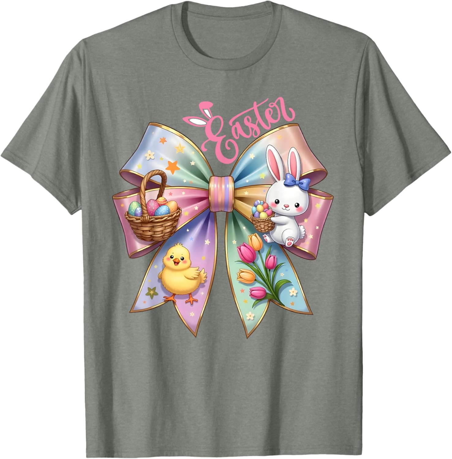 Happy Easter Coquette Bow Cute Bunny Hunt Eggs Girls Women T-Shirt