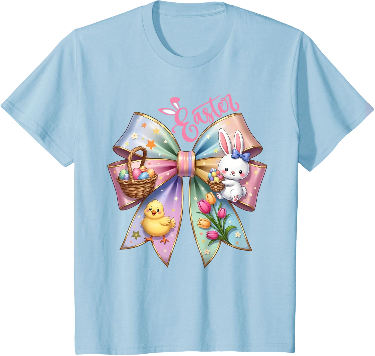 Happy Easter Coquette Bow Cute Bunny Hunt Eggs Girls Women T-Shirt