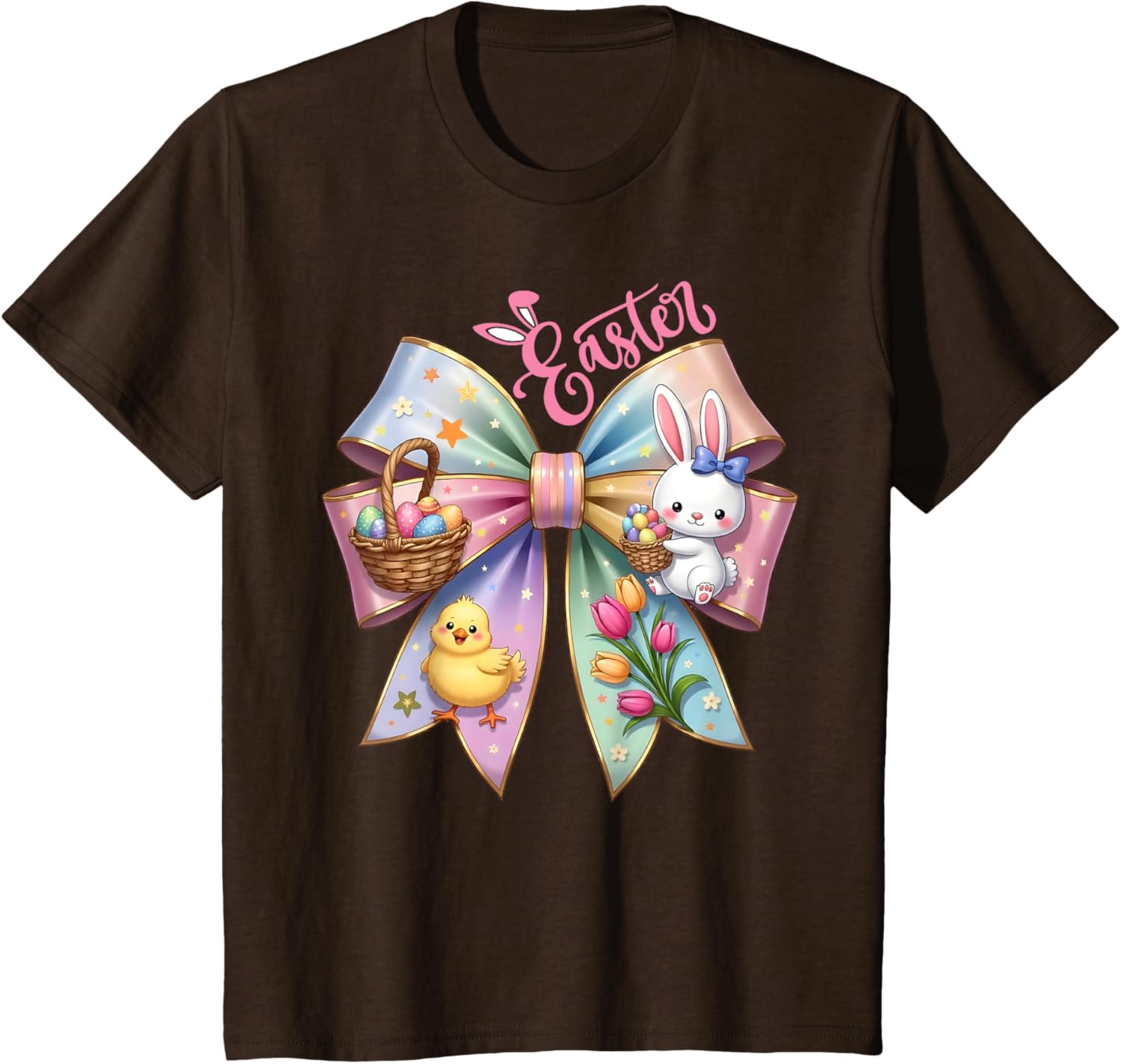 Happy Easter Coquette Bow Cute Bunny Hunt Eggs Girls Women T-Shirt