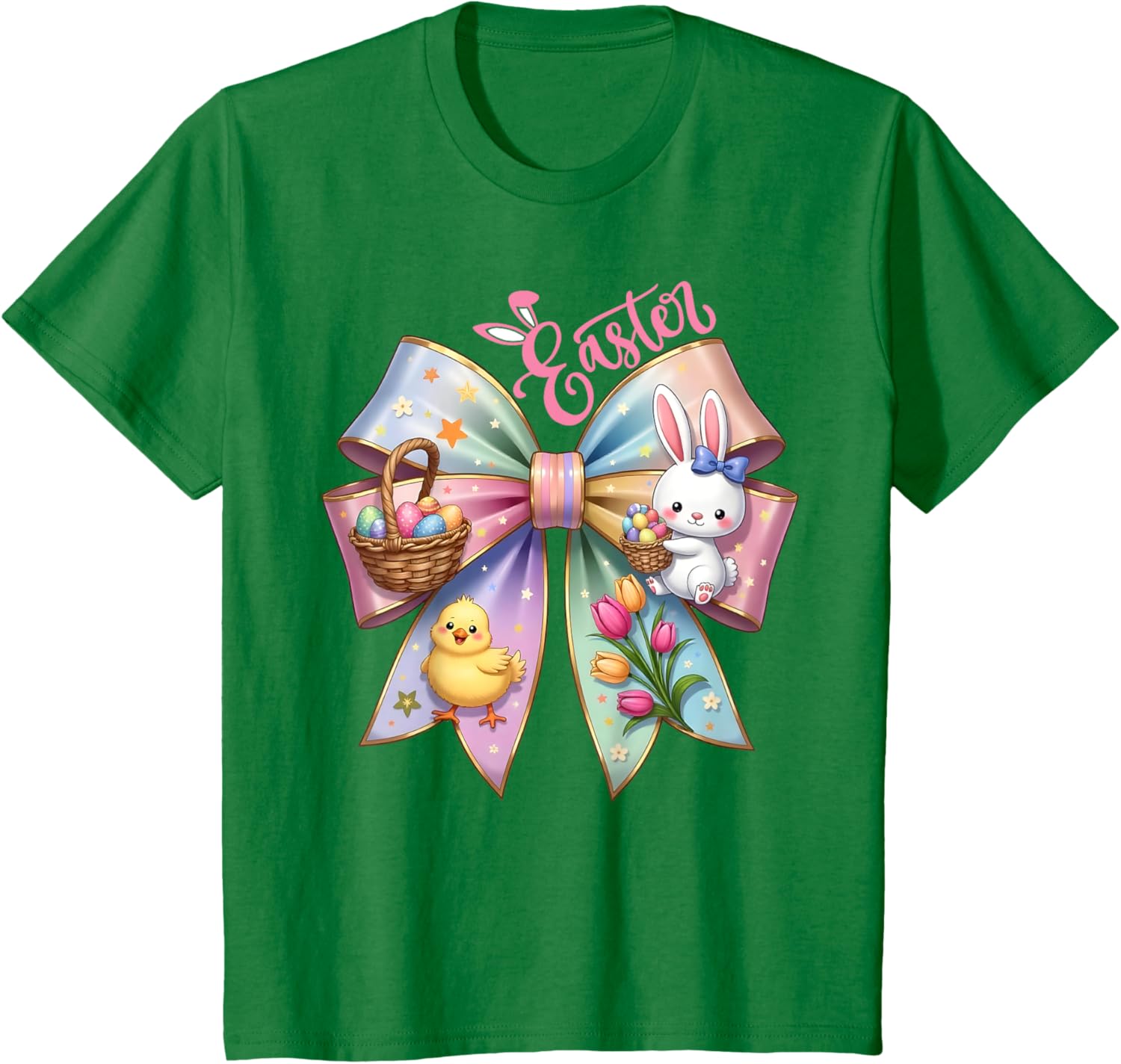 Happy Easter Coquette Bow Cute Bunny Hunt Eggs Girls Women T-Shirt