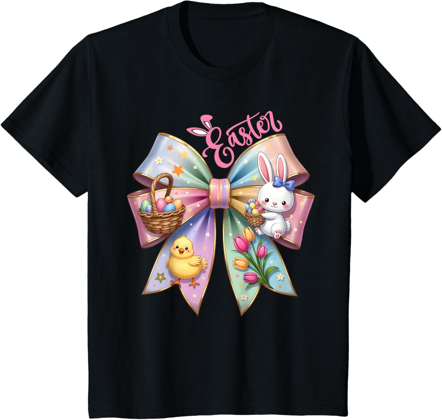 Happy Easter Coquette Bow Cute Bunny Hunt Eggs Girls Women T-Shirt