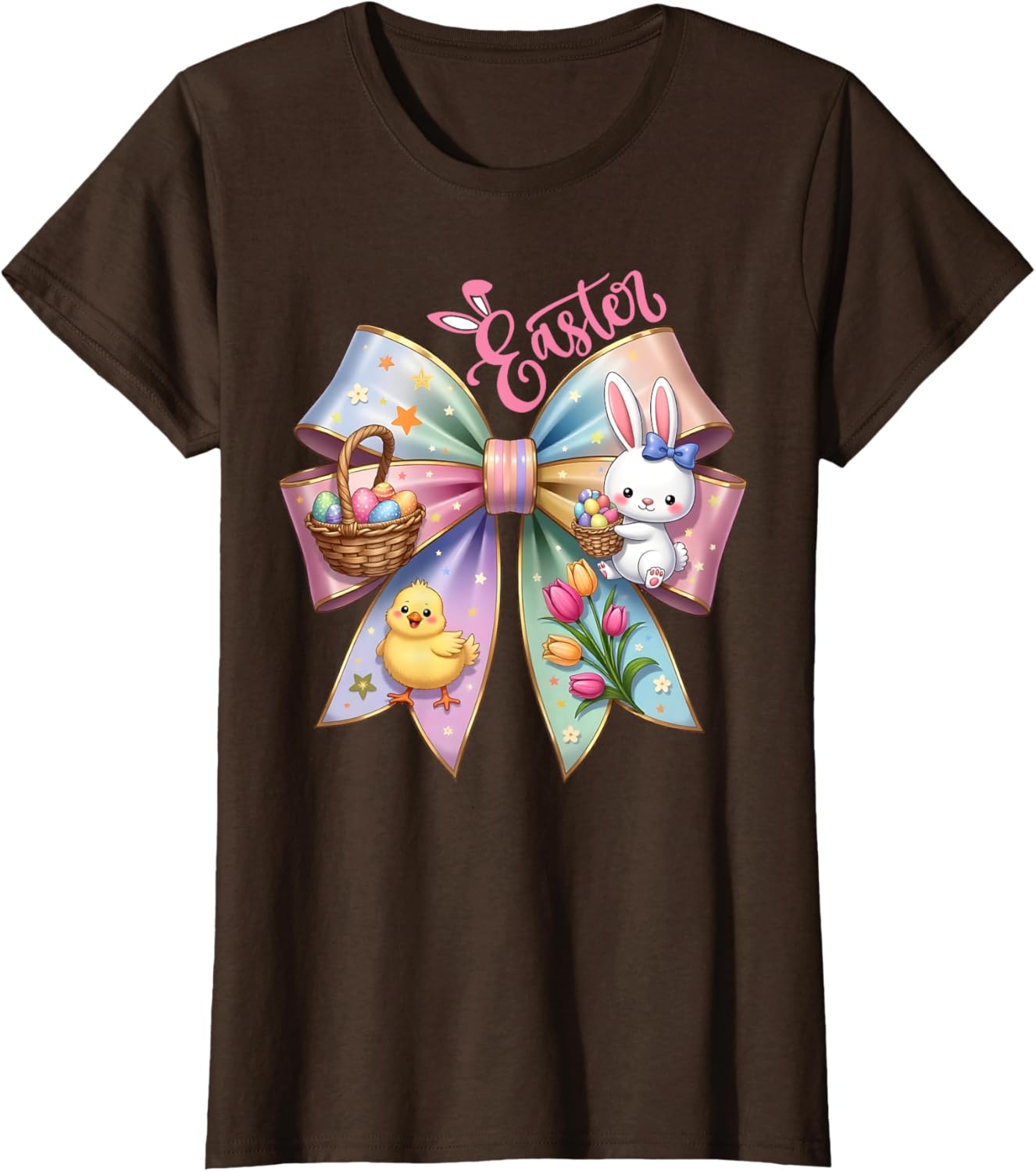 Happy Easter Coquette Bow Cute Bunny Hunt Eggs Girls Women T-Shirt