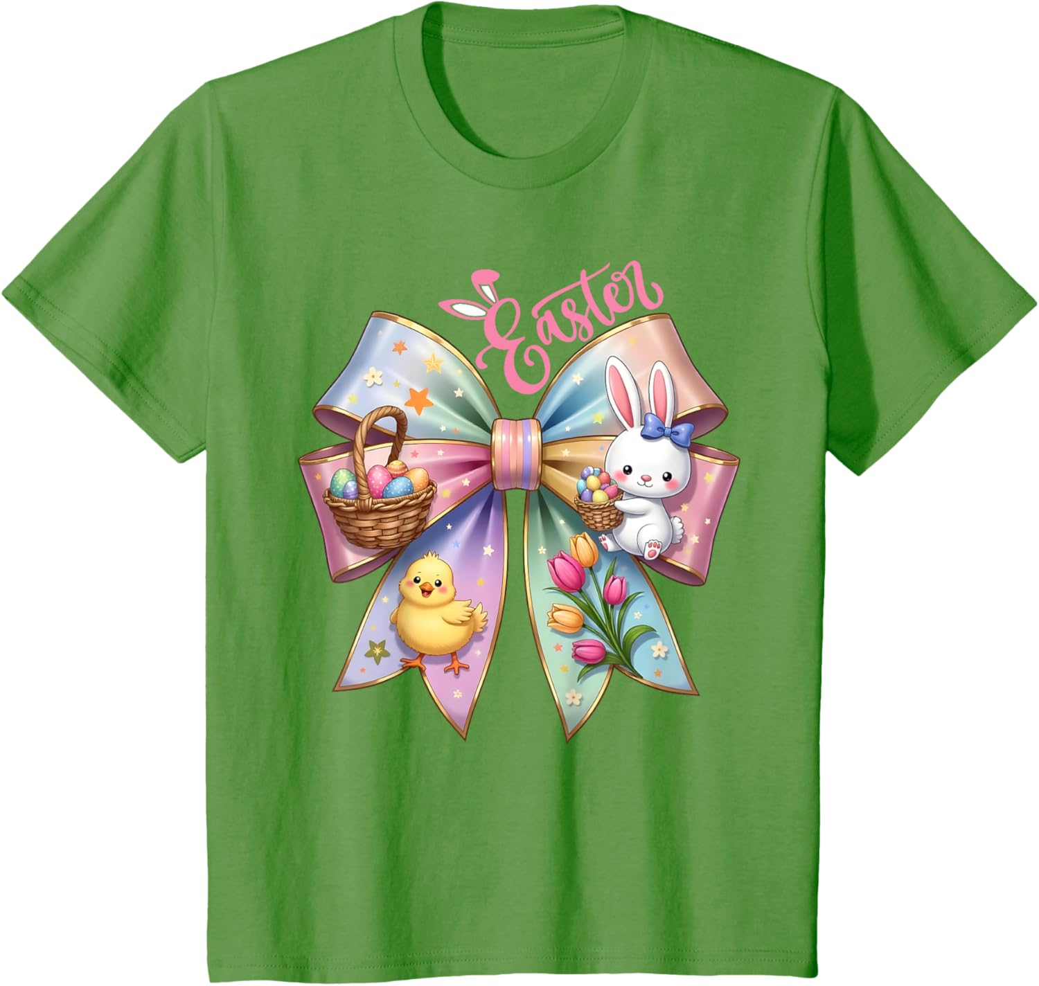 Happy Easter Coquette Bow Cute Bunny Hunt Eggs Girls Women T-Shirt