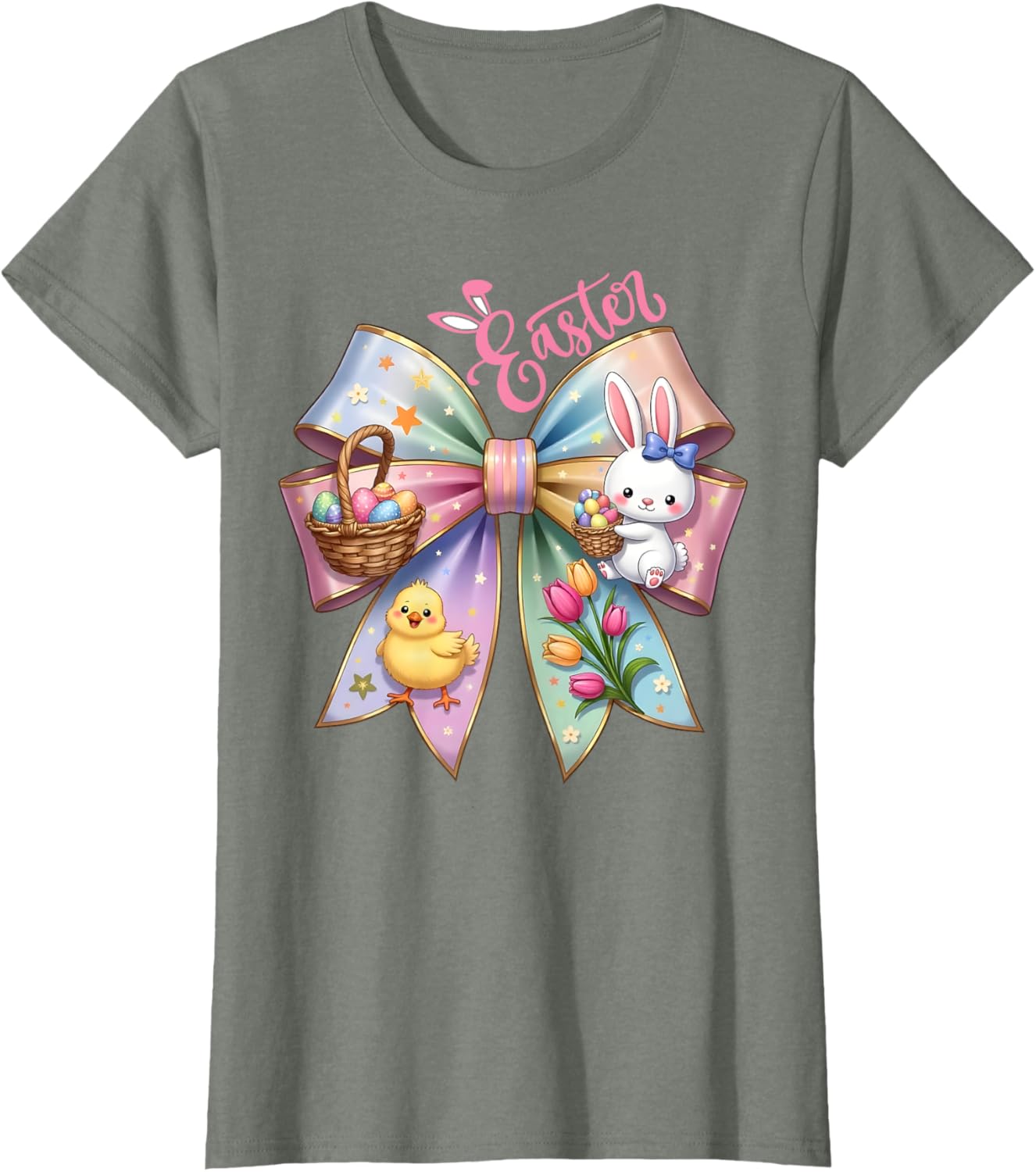 Happy Easter Coquette Bow Cute Bunny Hunt Eggs Girls Women T-Shirt